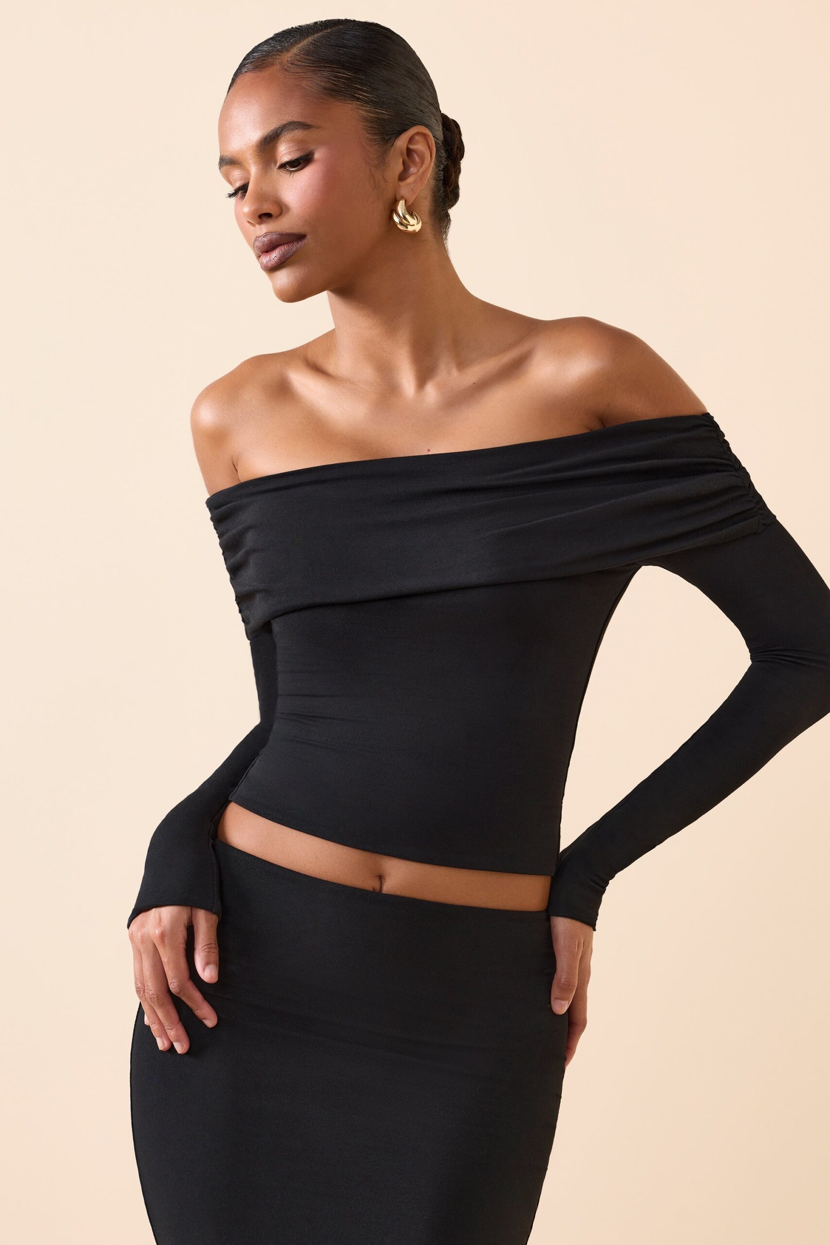 Modal Off-Shoulder Long-Sleeve Top in Black - Image 6