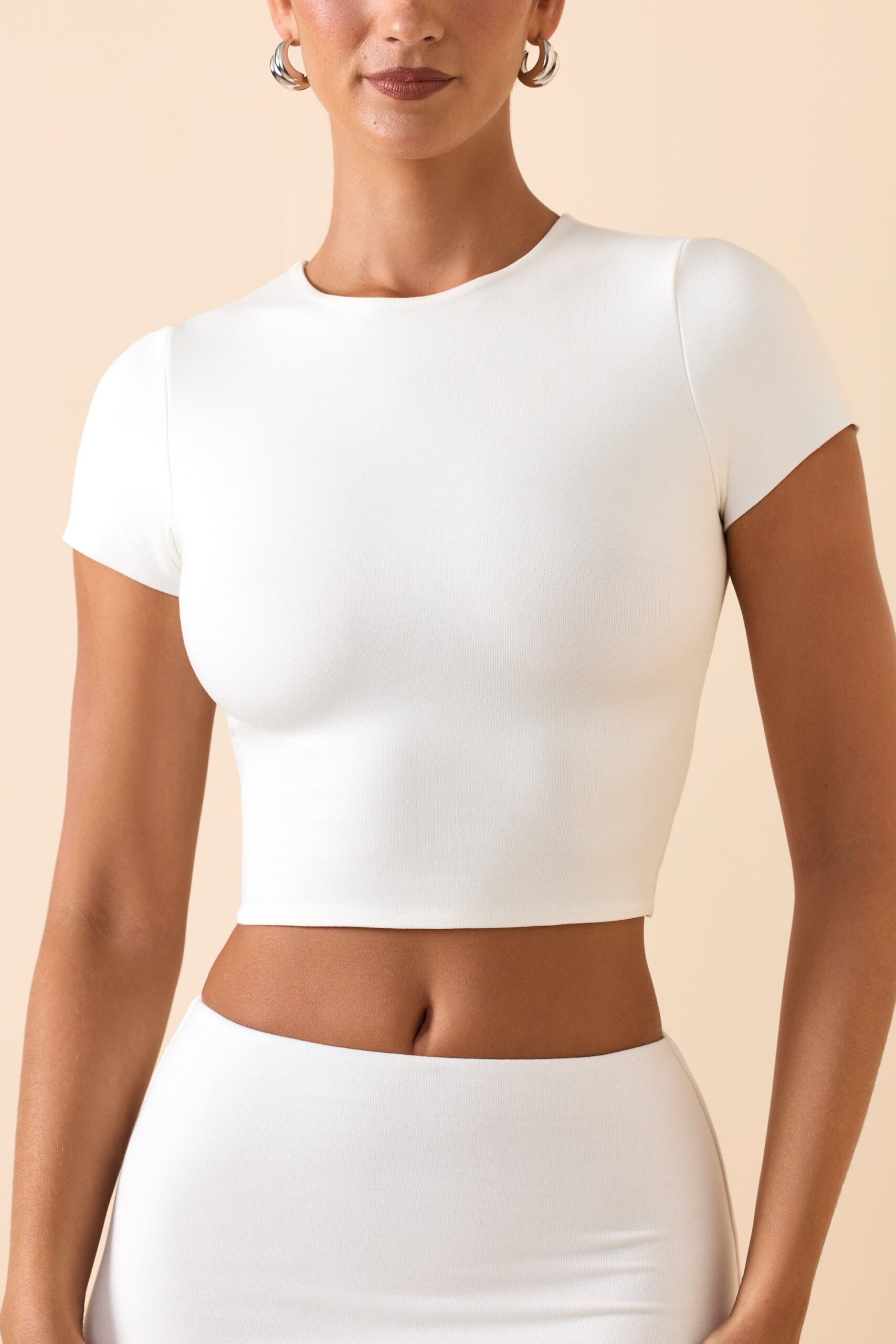 Modal Cap-Sleeve Crop Top in White - Image 4