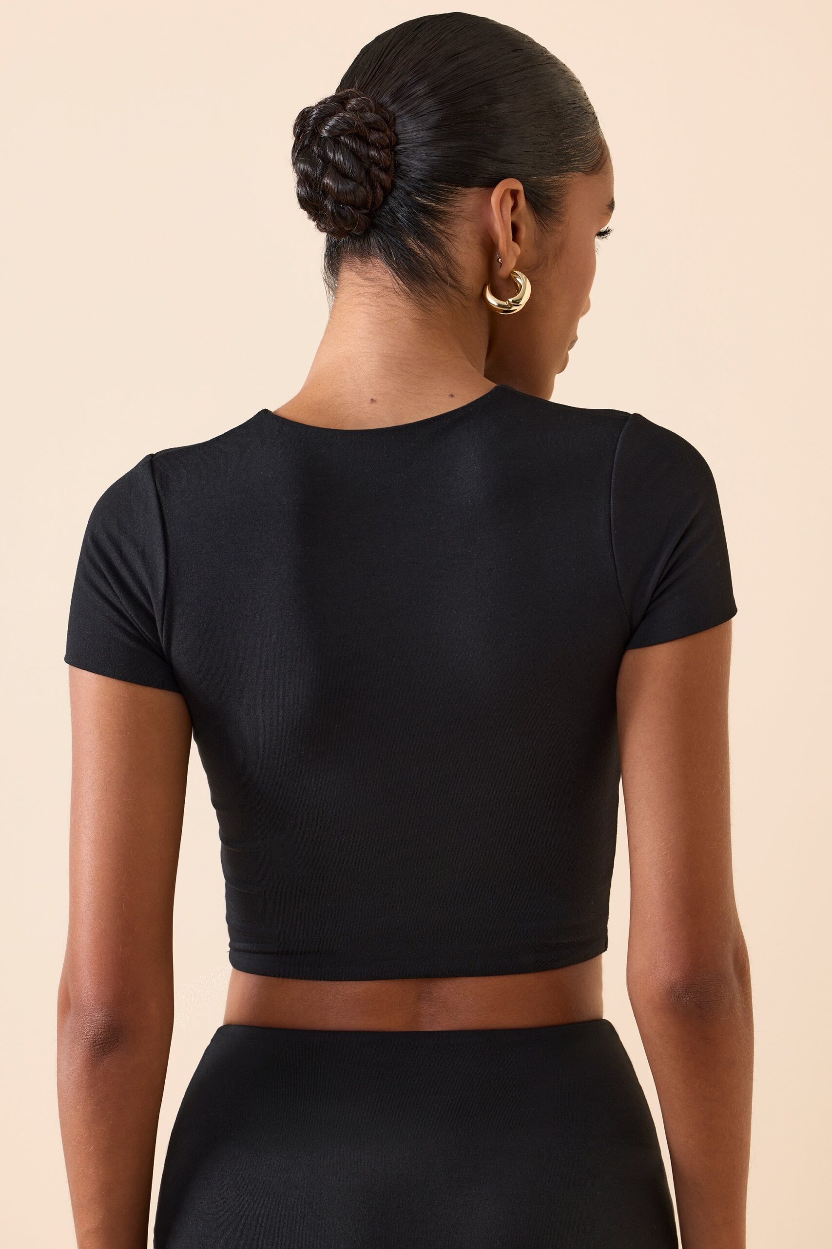 Modal Cap-Sleeve Crop Top in Black - Image 2