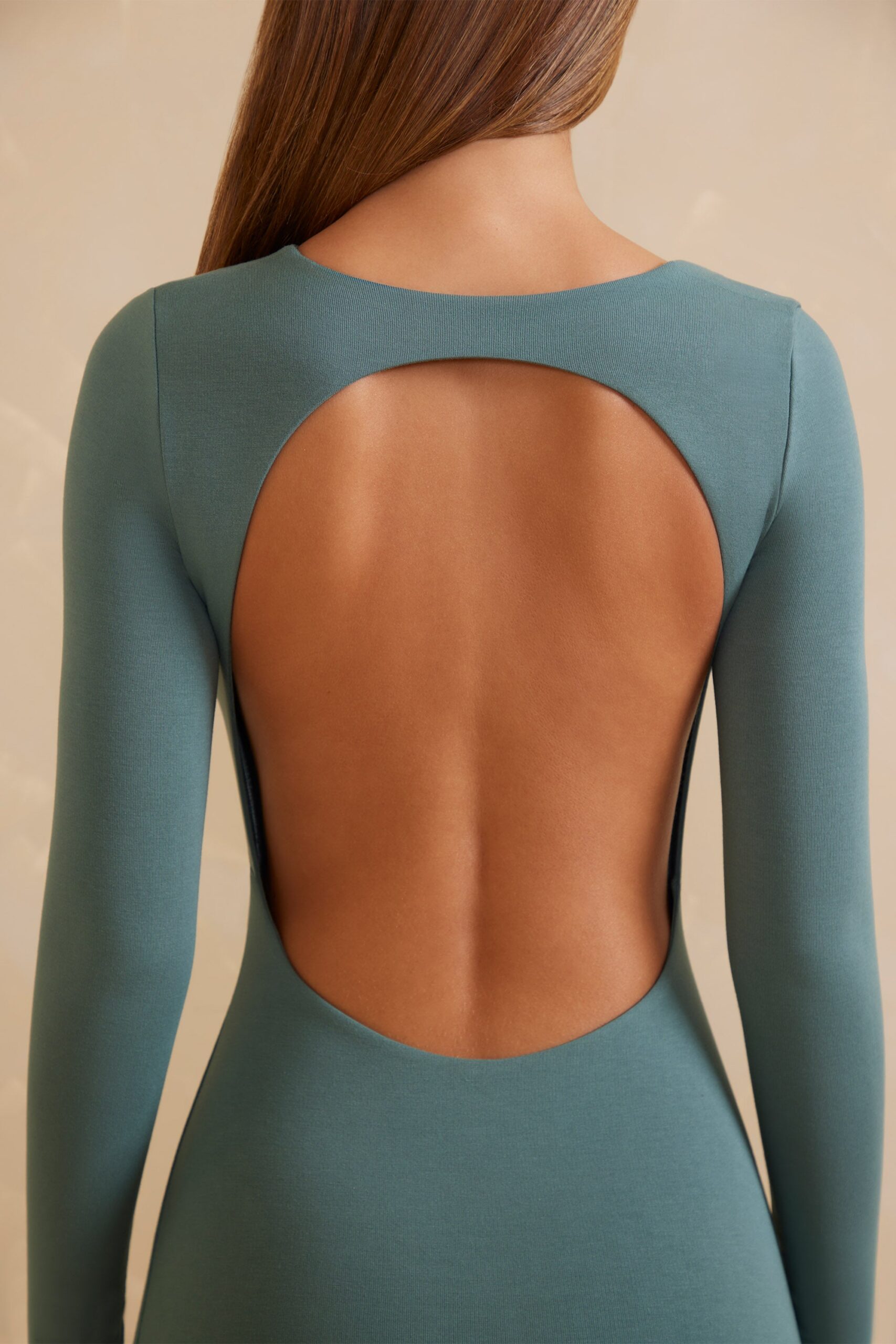 Long Sleeve Open Back Mini Dress in Teal - Image 5