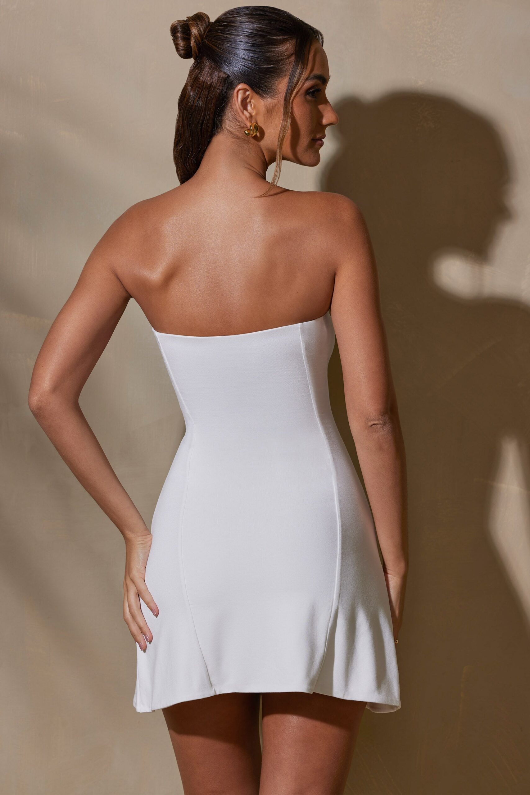 Bandeau Neckline Mini Dress in White - Image 2
