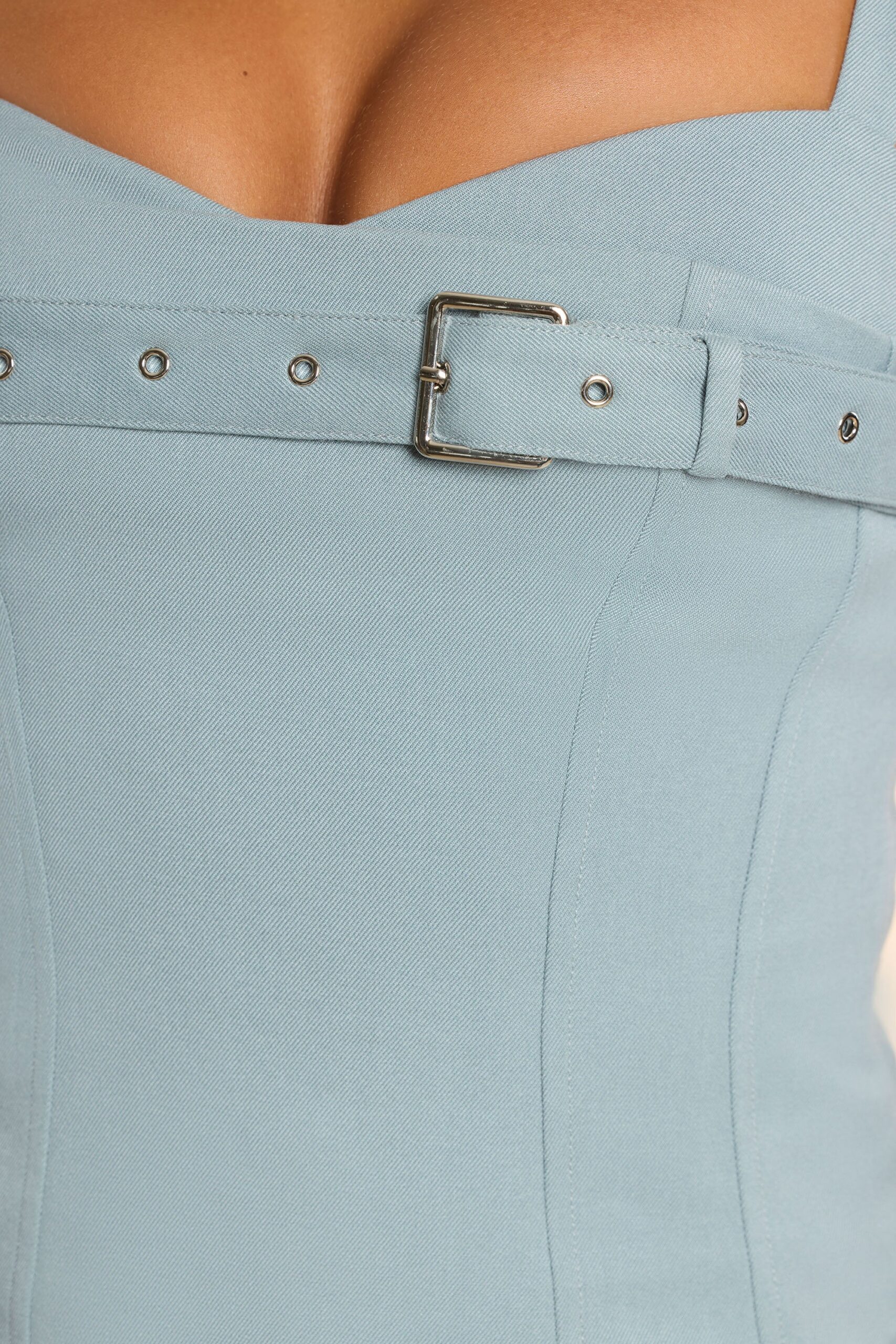 Brushed Twill Drop Waist Kilt Mini Dress in Stone Blue - Image 5