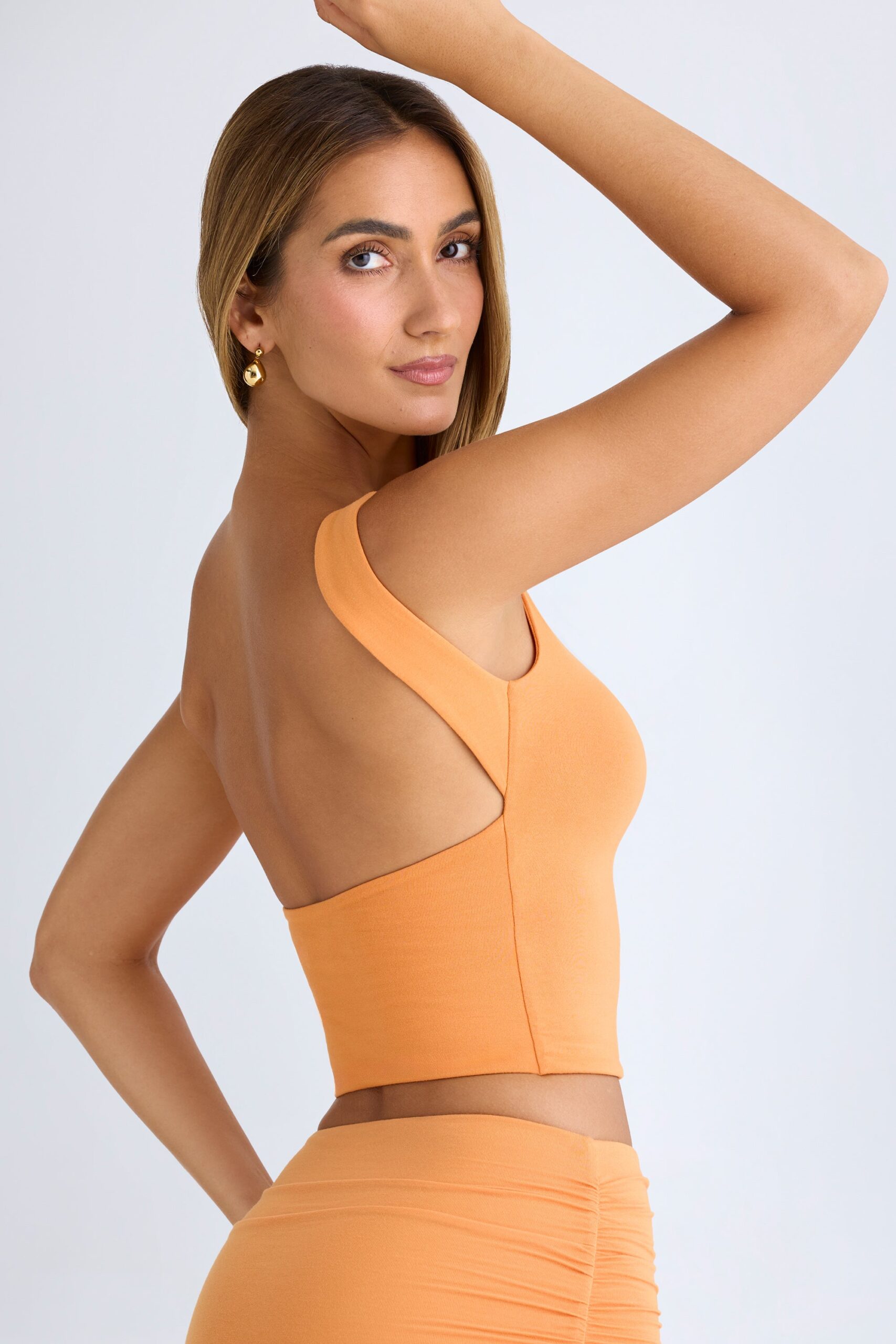 Modal High-Neck Open-Back Crop Top in Sunset Orange - Image 3