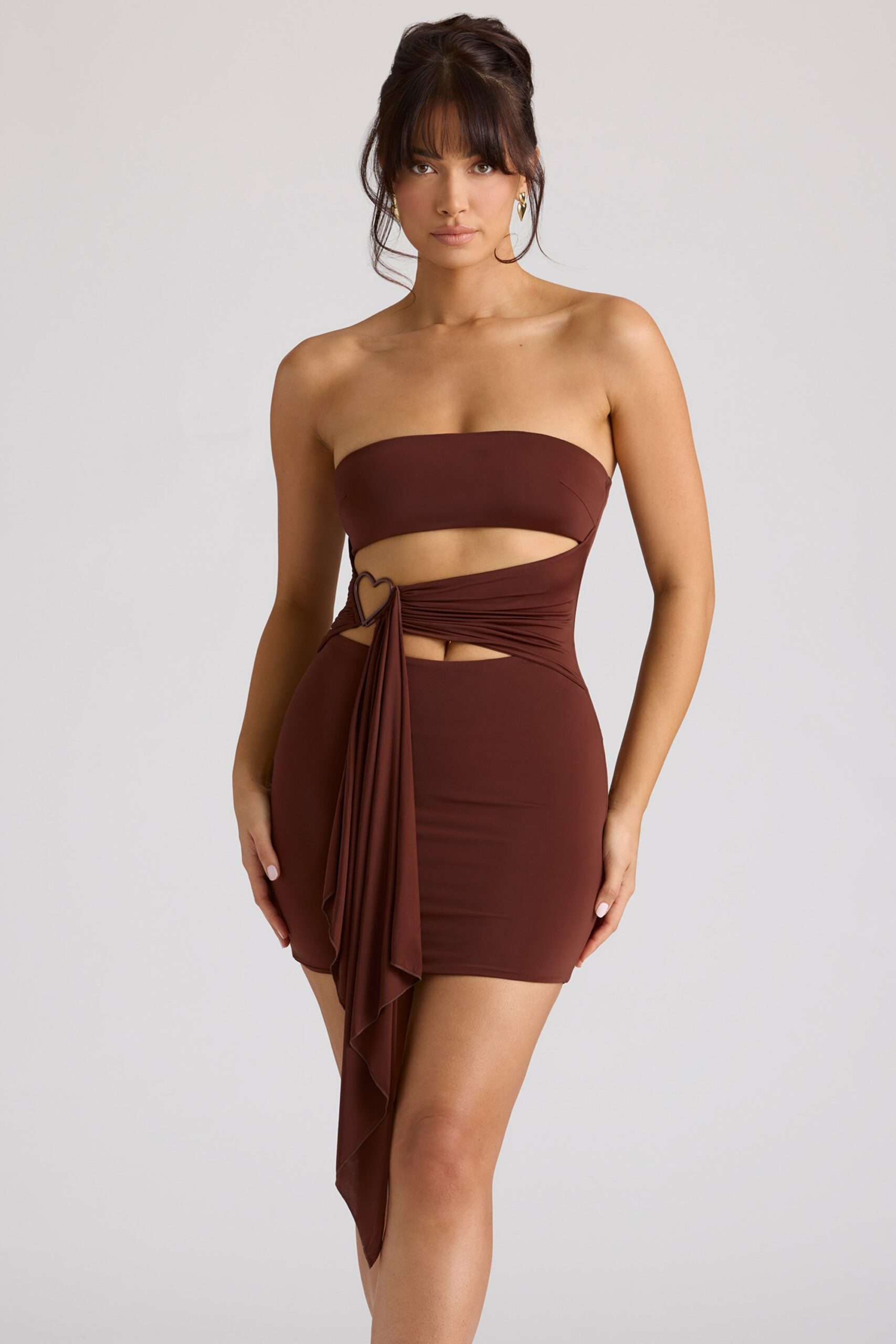 Bandeau Mini Dress in Chocolate Brown - Image 8