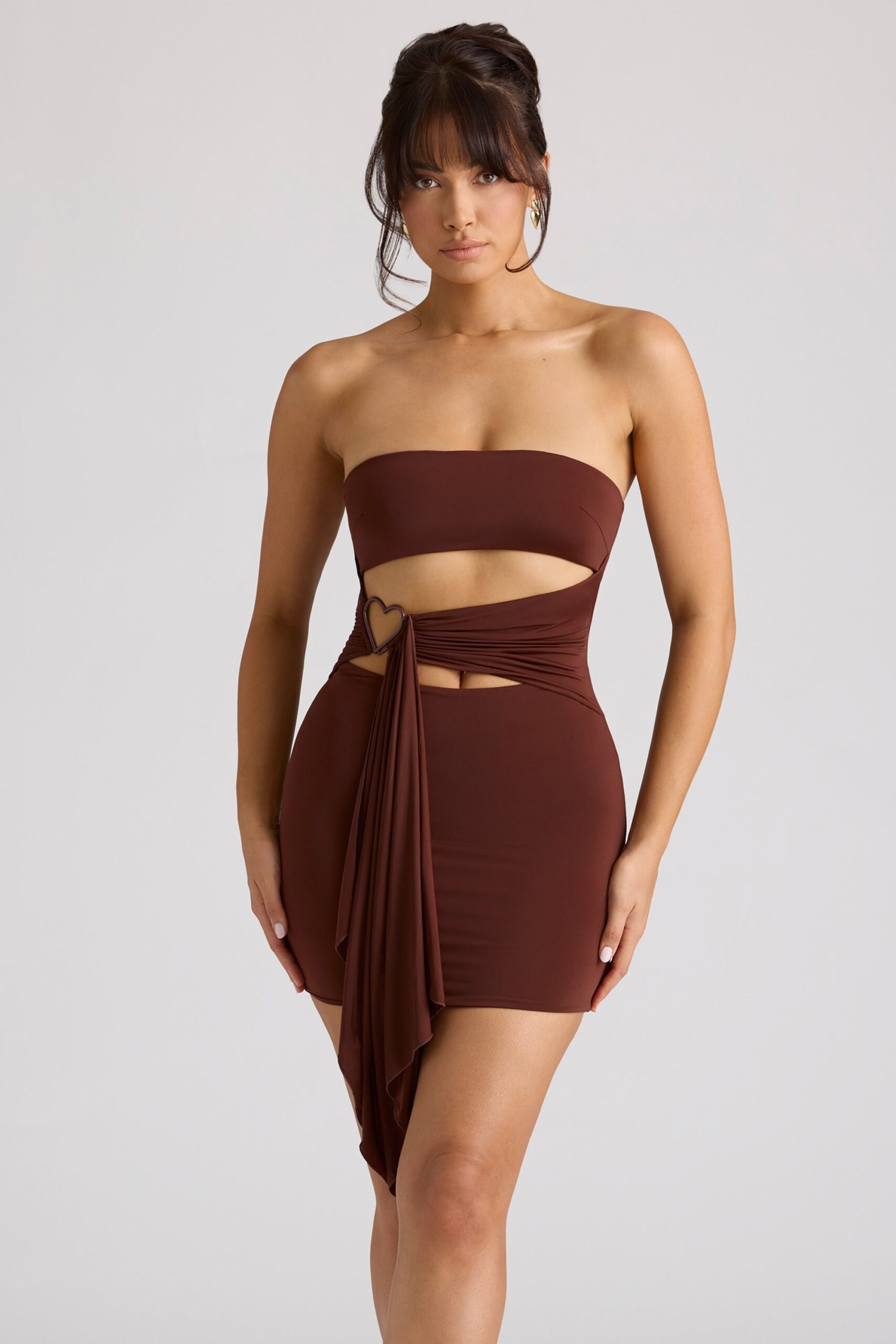 Bandeau Mini Dress in Chocolate Brown - Image 5