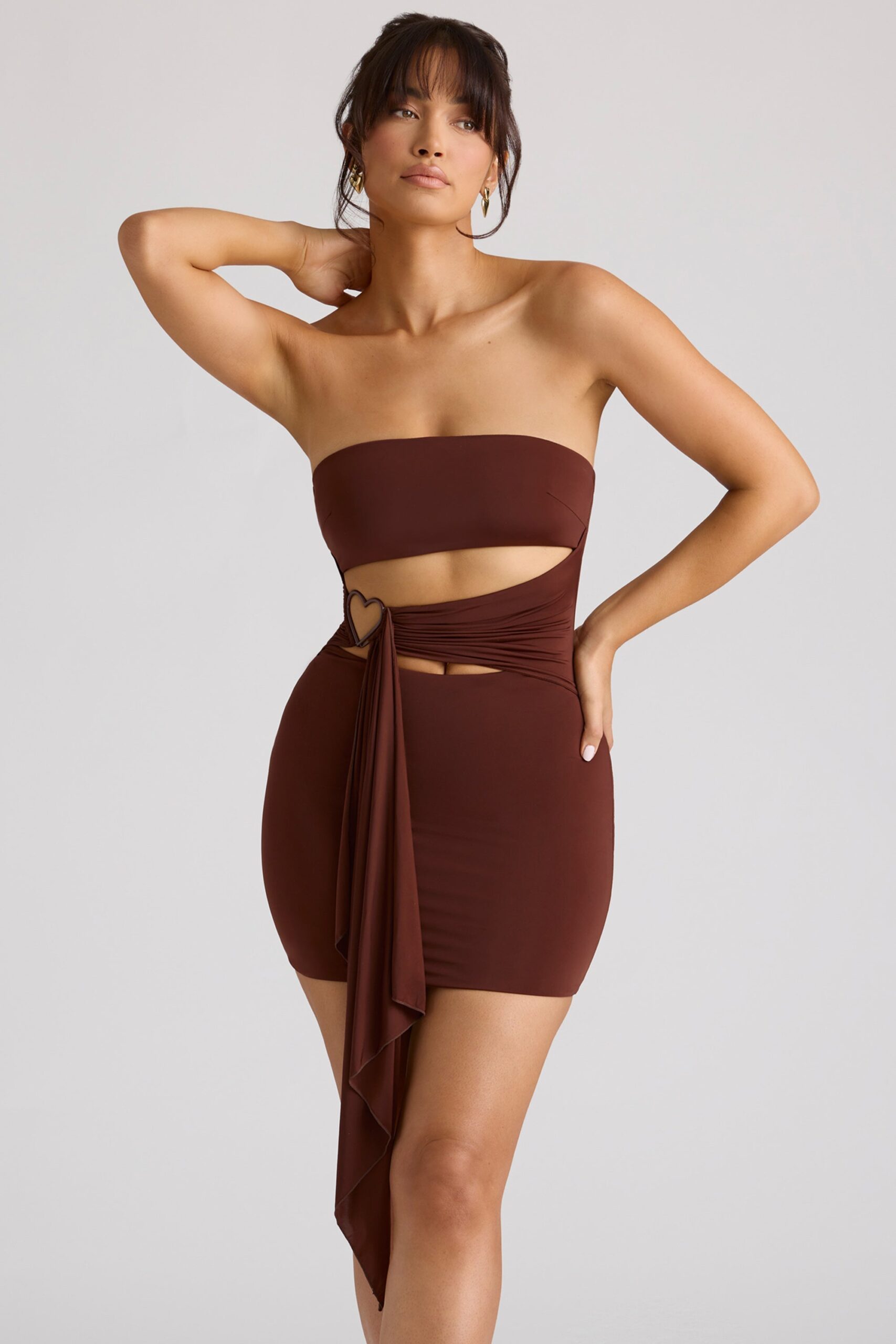 Bandeau Mini Dress in Chocolate Brown - Image 6