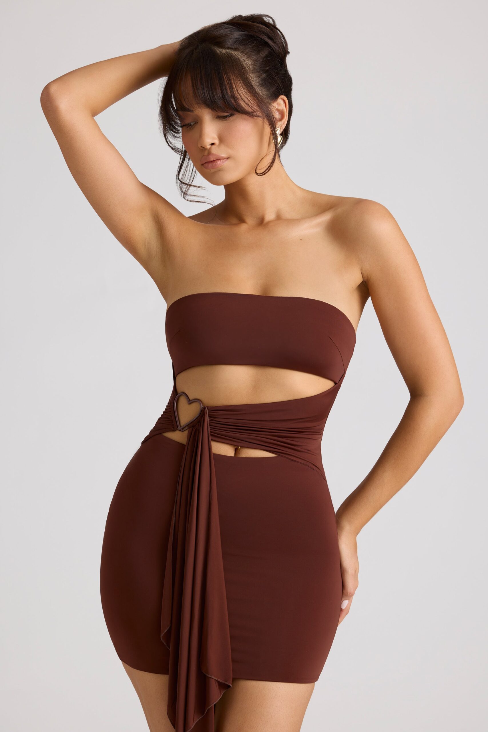 Bandeau Mini Dress in Chocolate Brown - Image 7