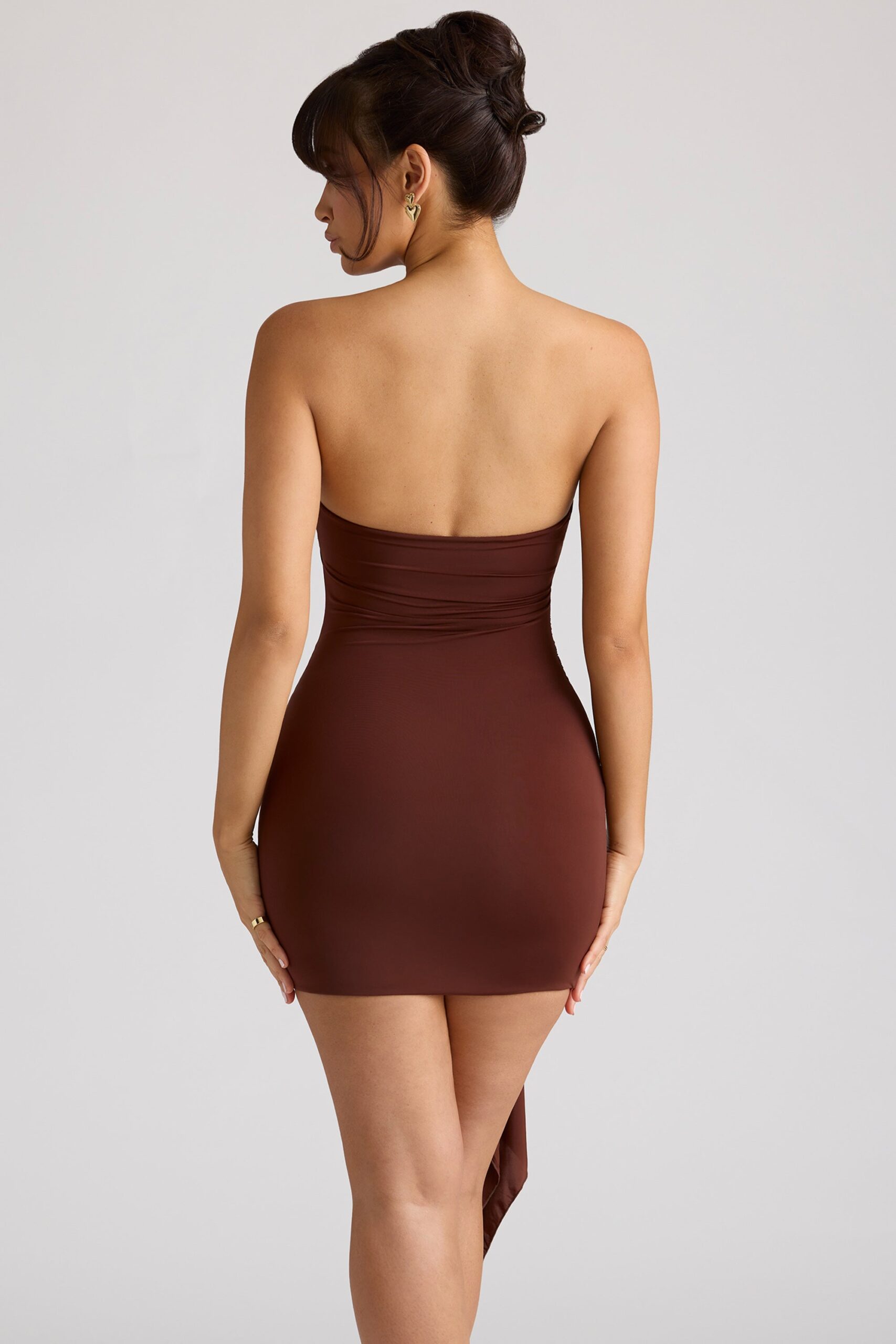 Bandeau Mini Dress in Chocolate Brown - Image 2