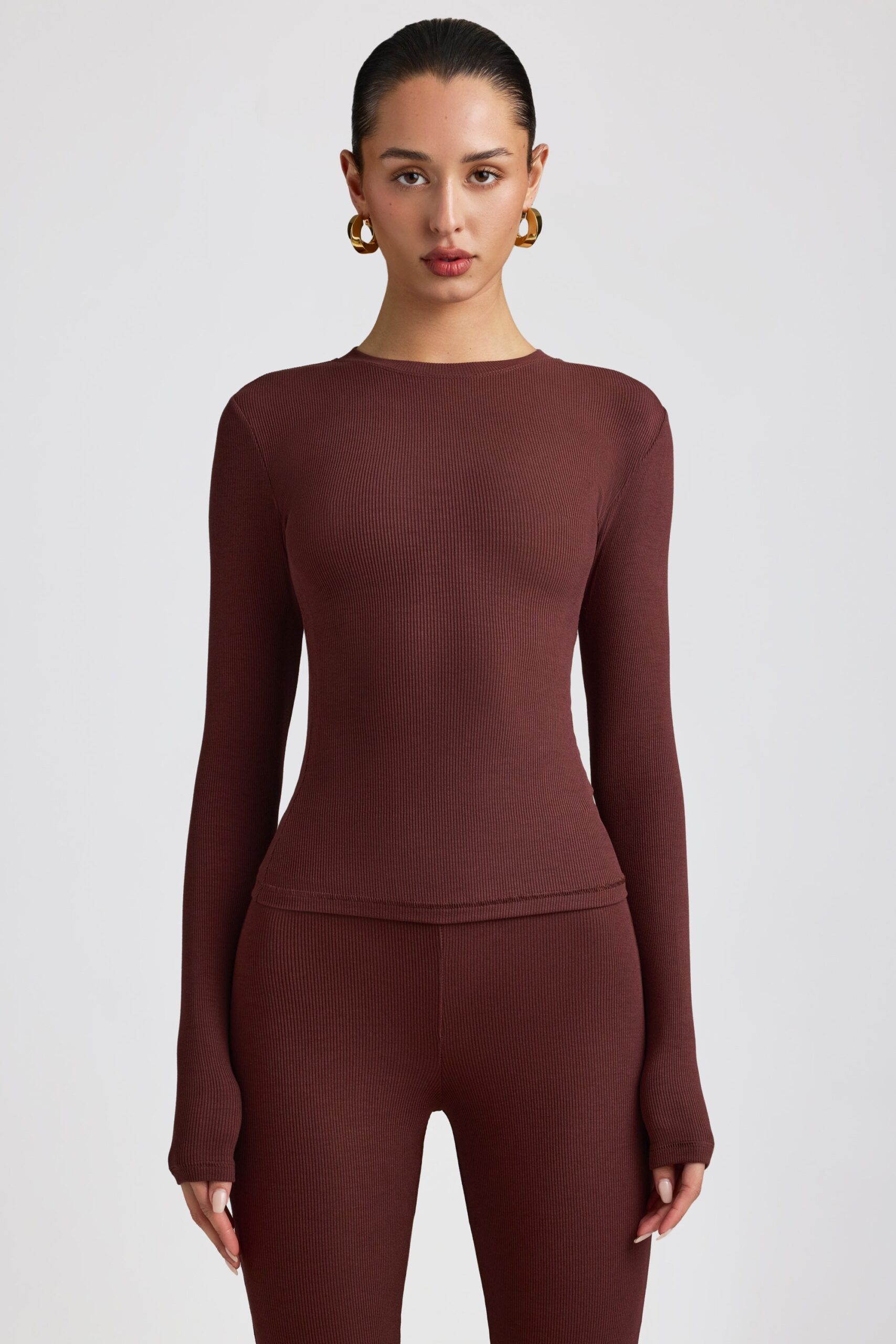 Ribbed Modal Crew Neck Top in Espresso - Image 5