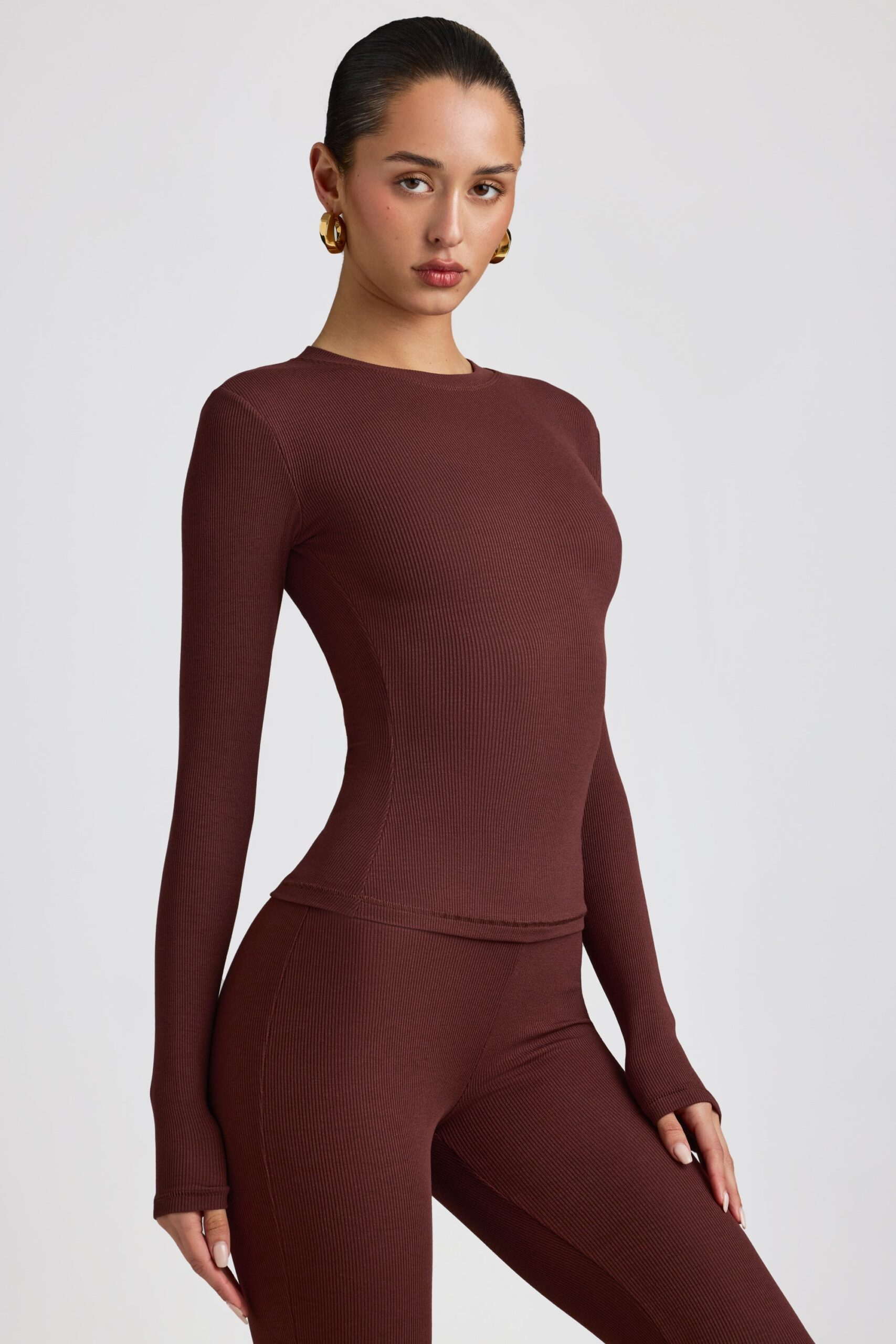 Ribbed Modal Crew Neck Top in Espresso - Image 6