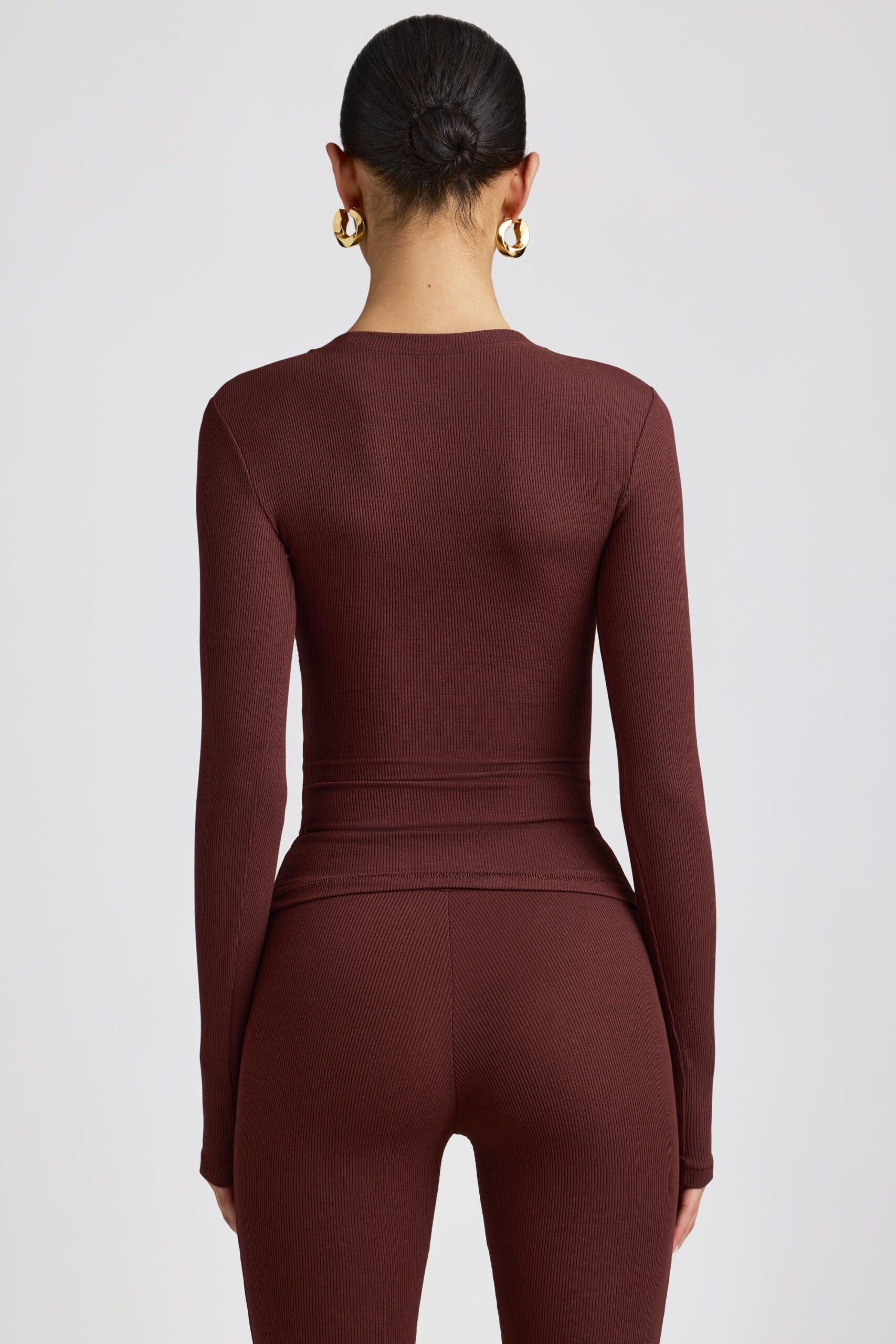 Ribbed Modal Crew Neck Top in Espresso - Image 2