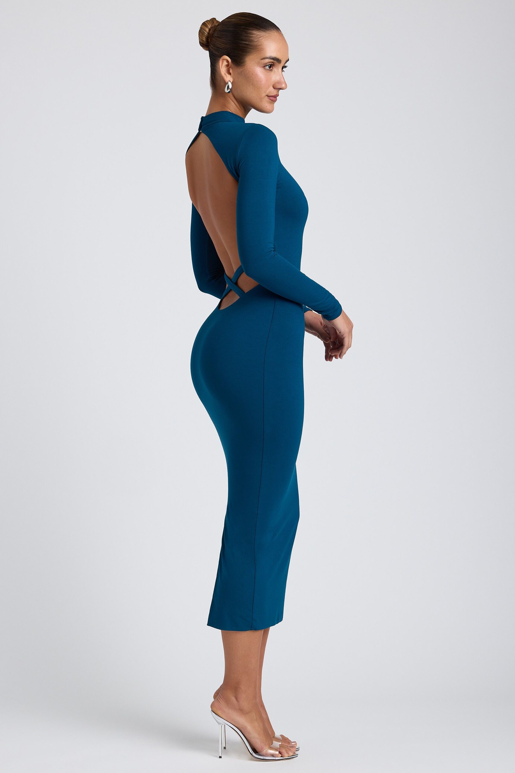 Modal Cross-Back Midaxi Dress in Deep Teal - Image 3