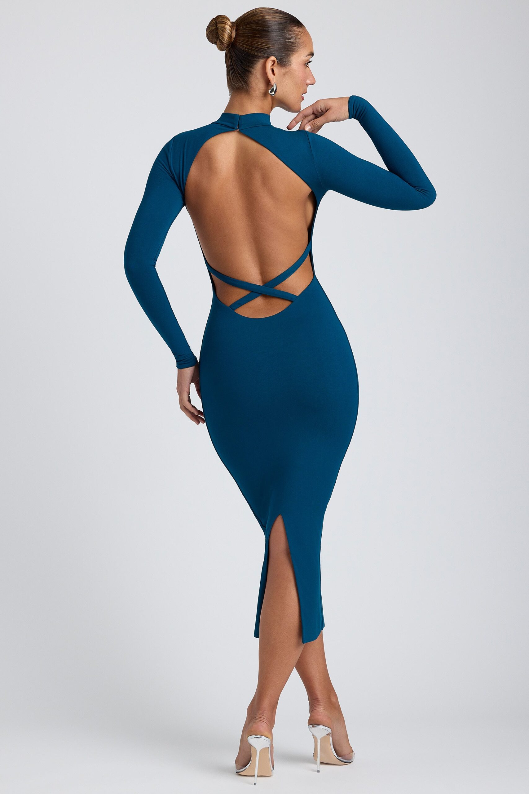 Modal Cross-Back Midaxi Dress in Deep Teal - Image 6