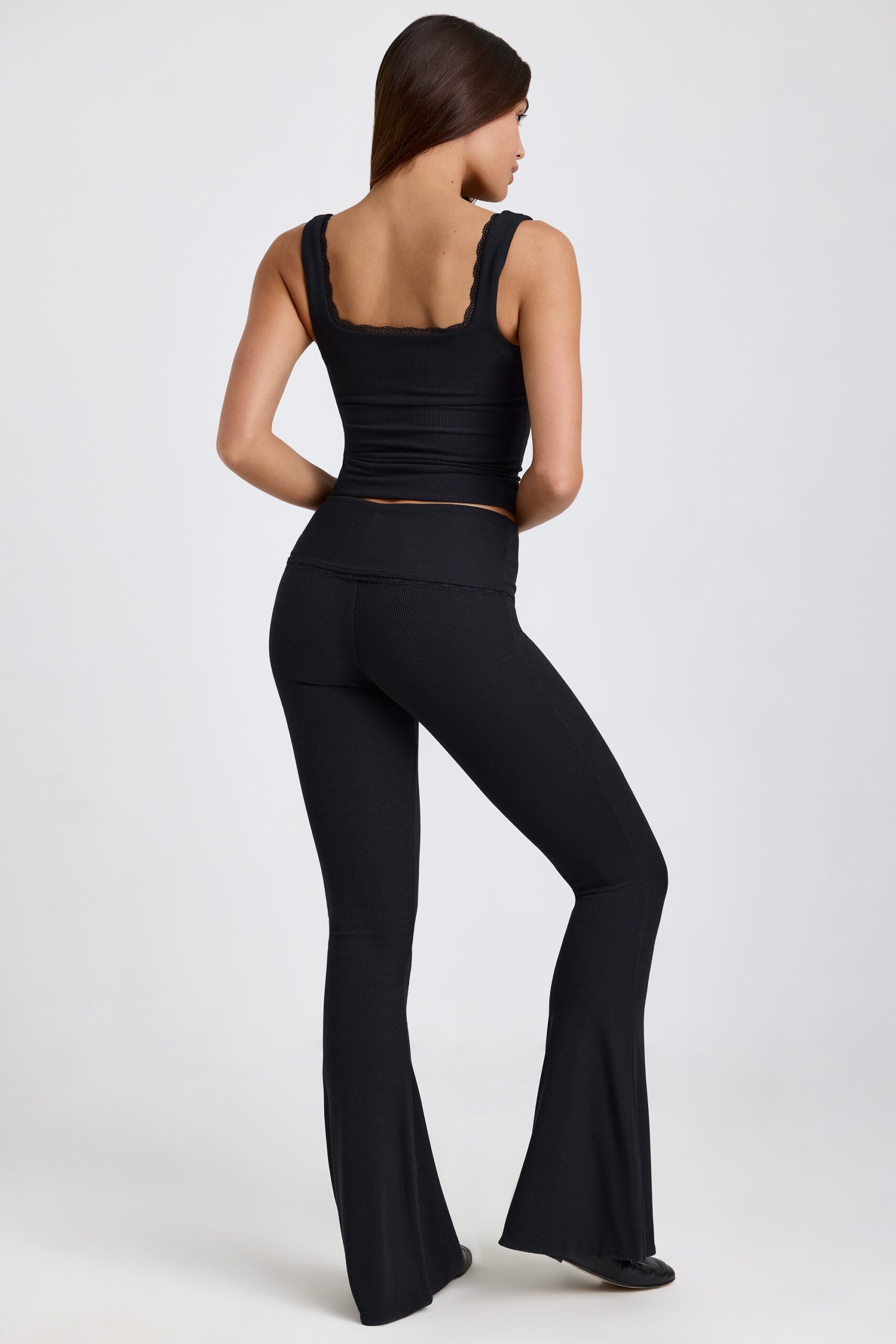 Ribbed Modal Lace-Trim Tank Top in Black - Image 6