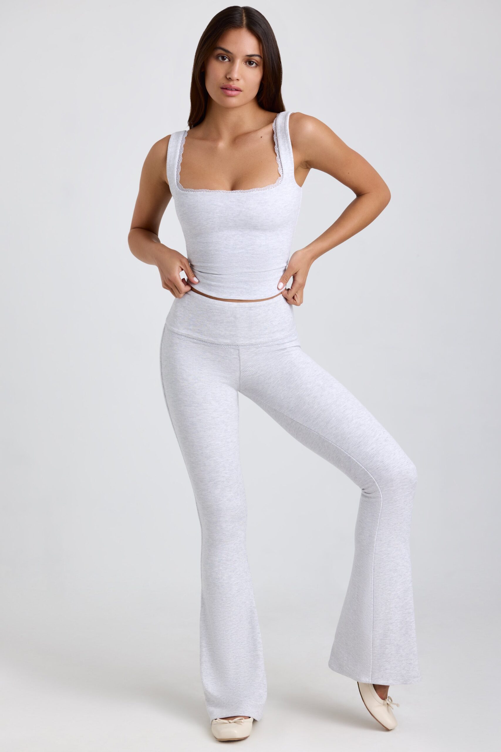 Ribbed Modal Lace-Trim Tank Top in Grey - Image 5