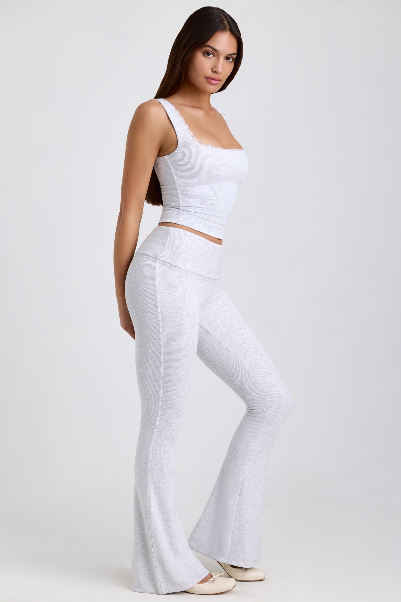 Ribbed Modal Lace-Trim Tank Top in Grey - Image 3