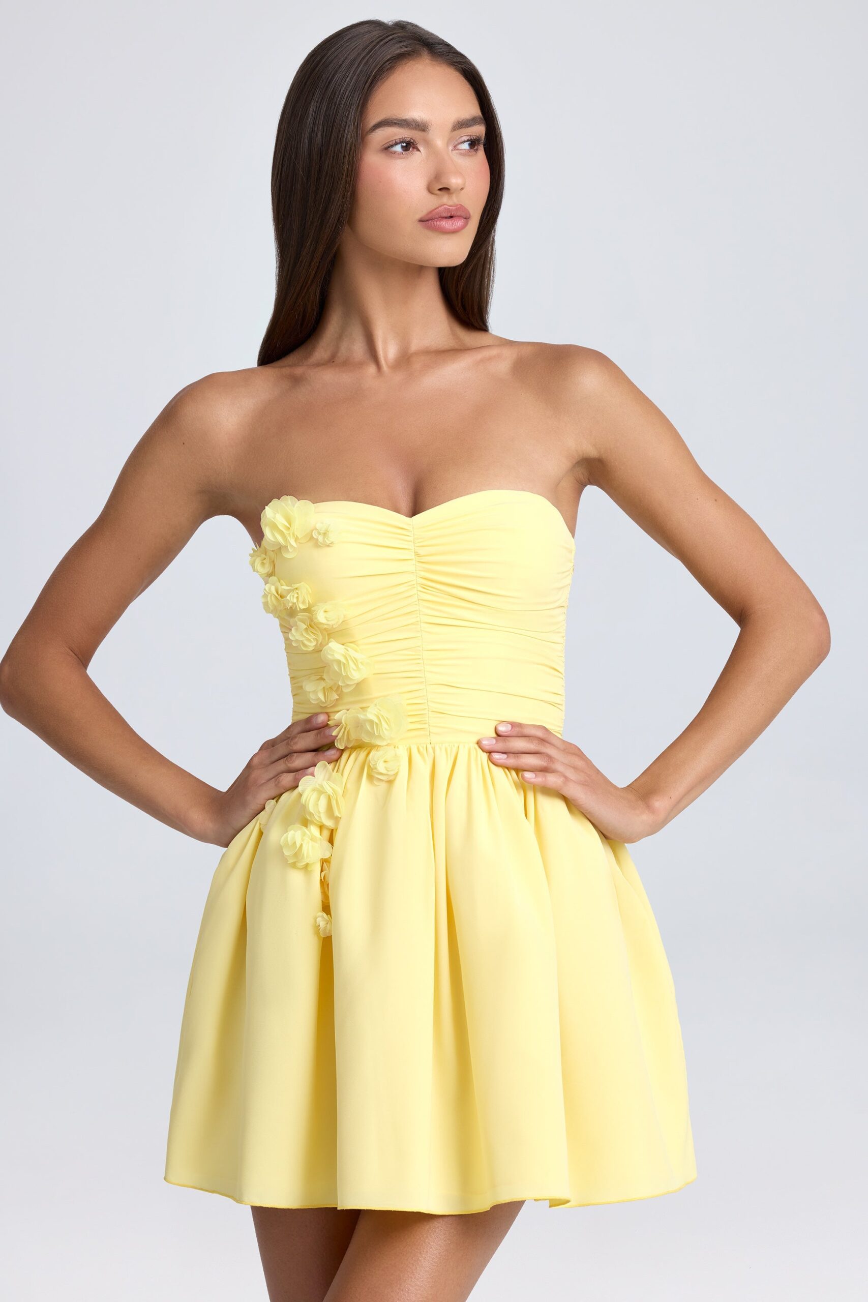 Bandeau Floral-Appliqué Corset Mini Dress in Lemon Sherbet - Image 5