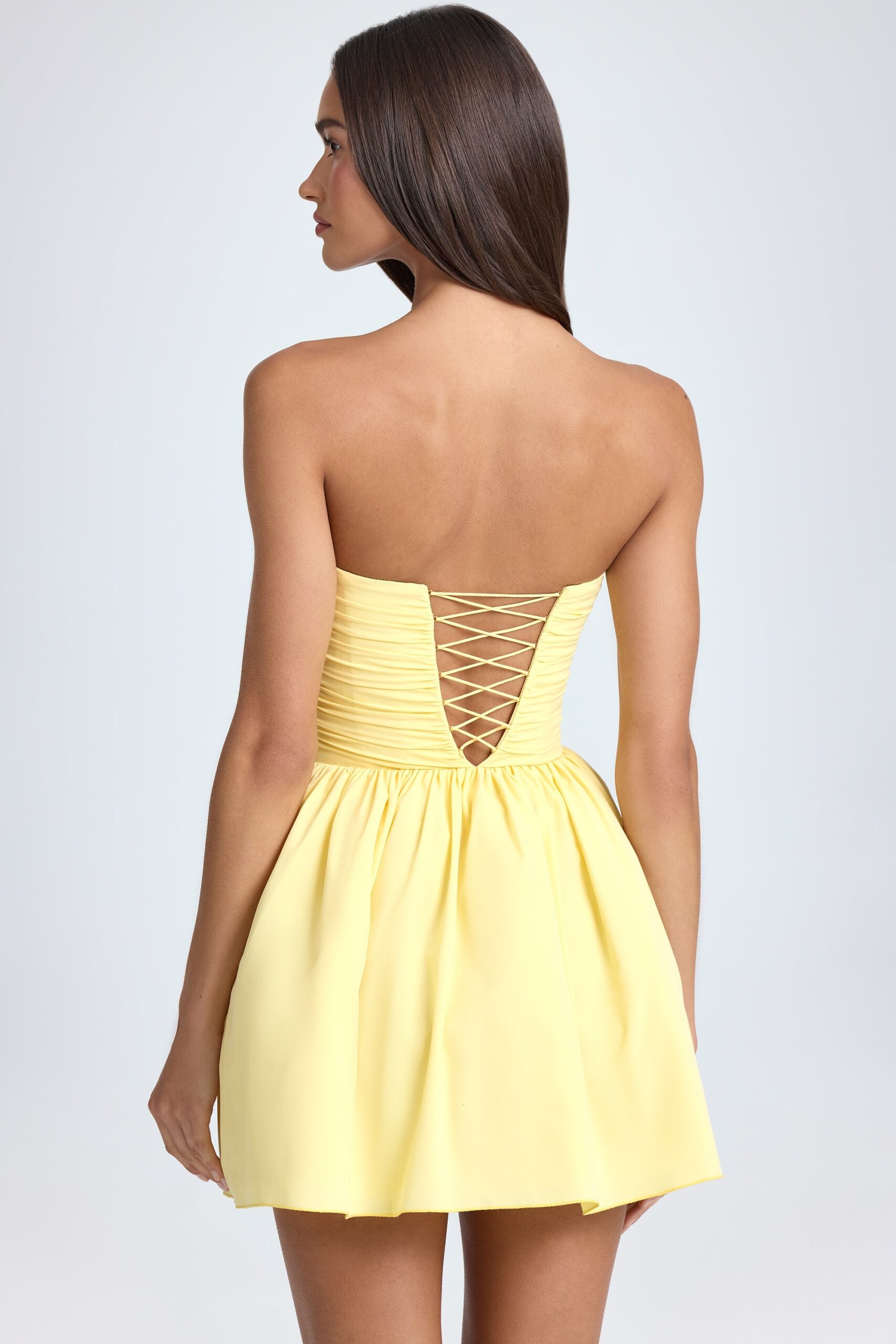 Bandeau Floral-Appliqué Corset Mini Dress in Lemon Sherbet - Image 2