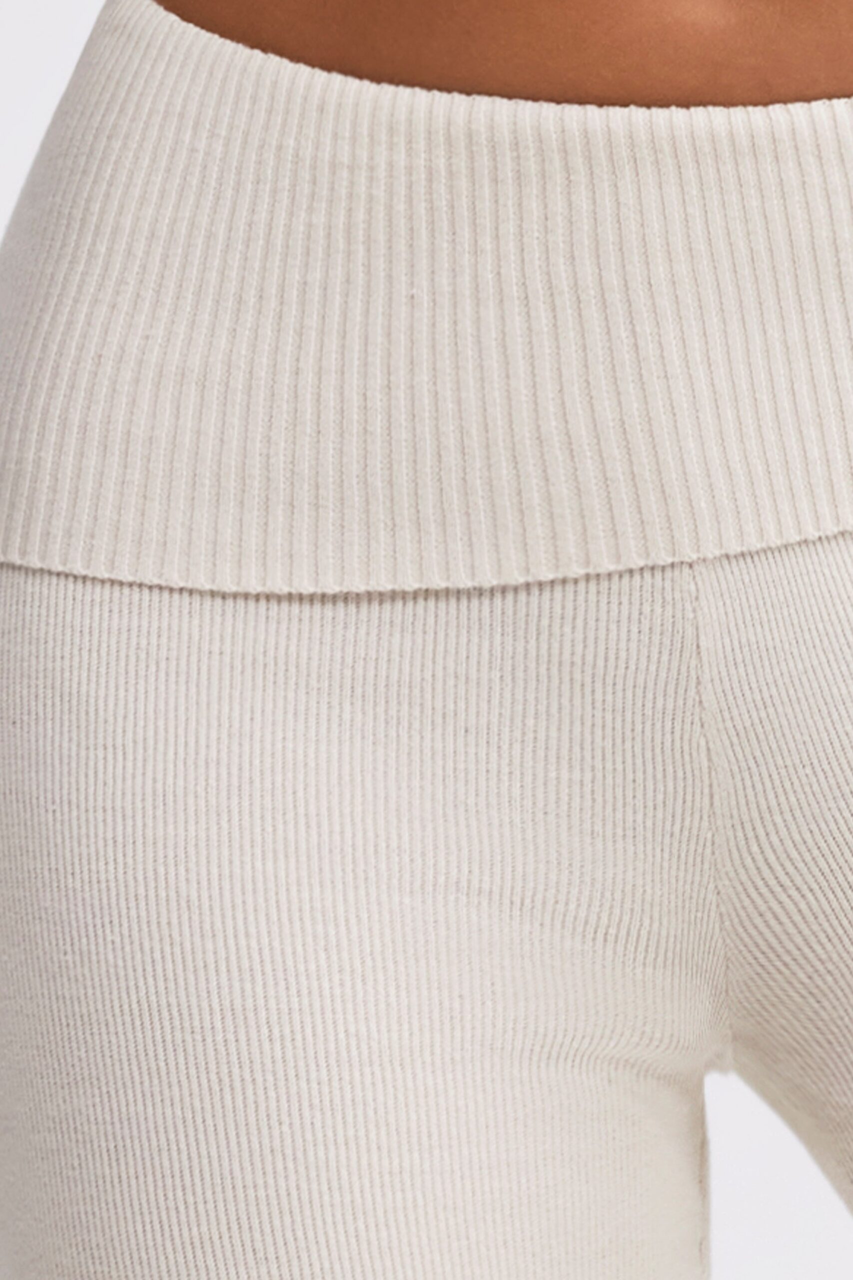 Fold Over Kick Flare Chunky Knit Trousers in Cream - Image 4