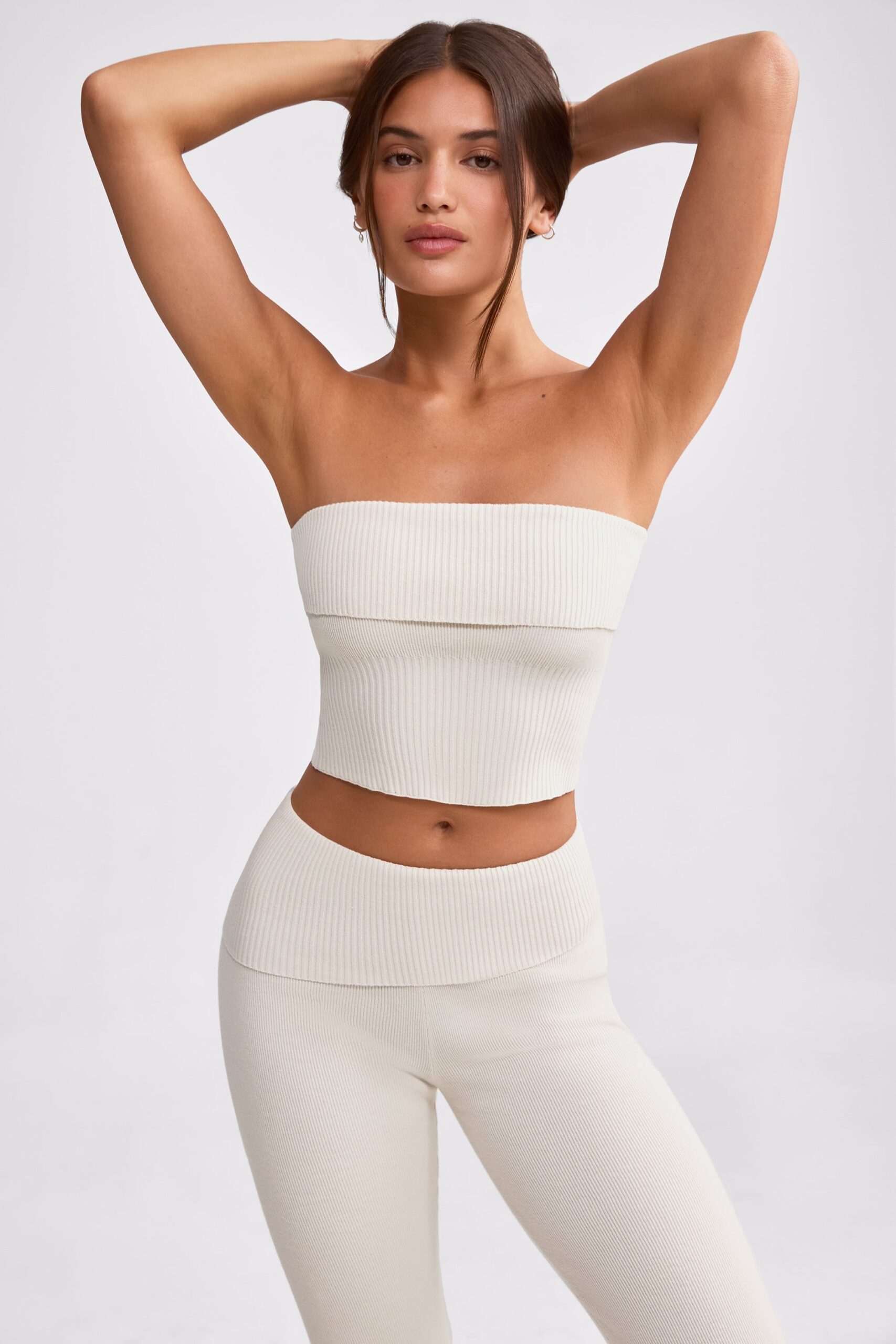 Bandeau Chunky Knit Crop Top in Cream - Image 5