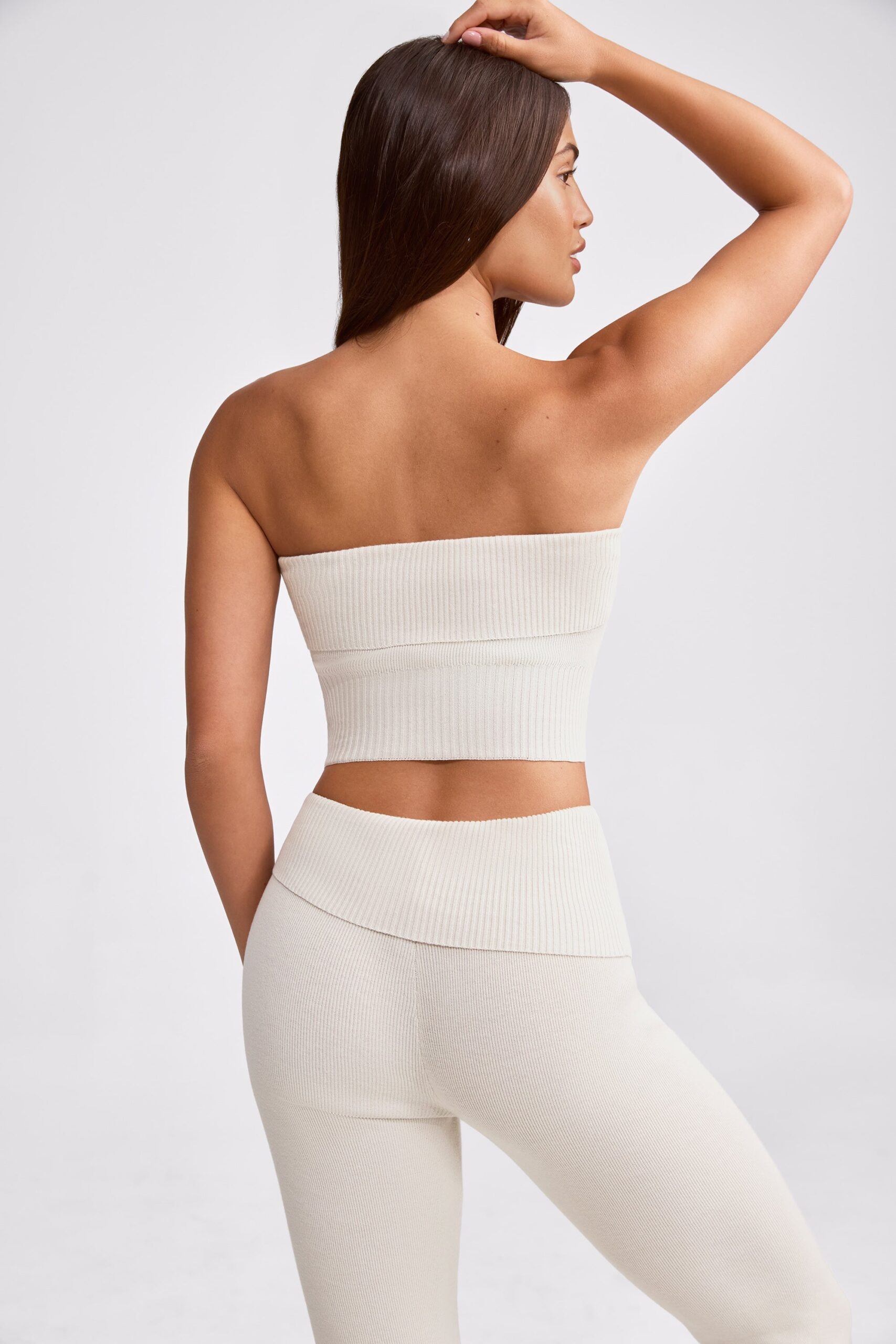 Bandeau Chunky Knit Crop Top in Cream - Image 2
