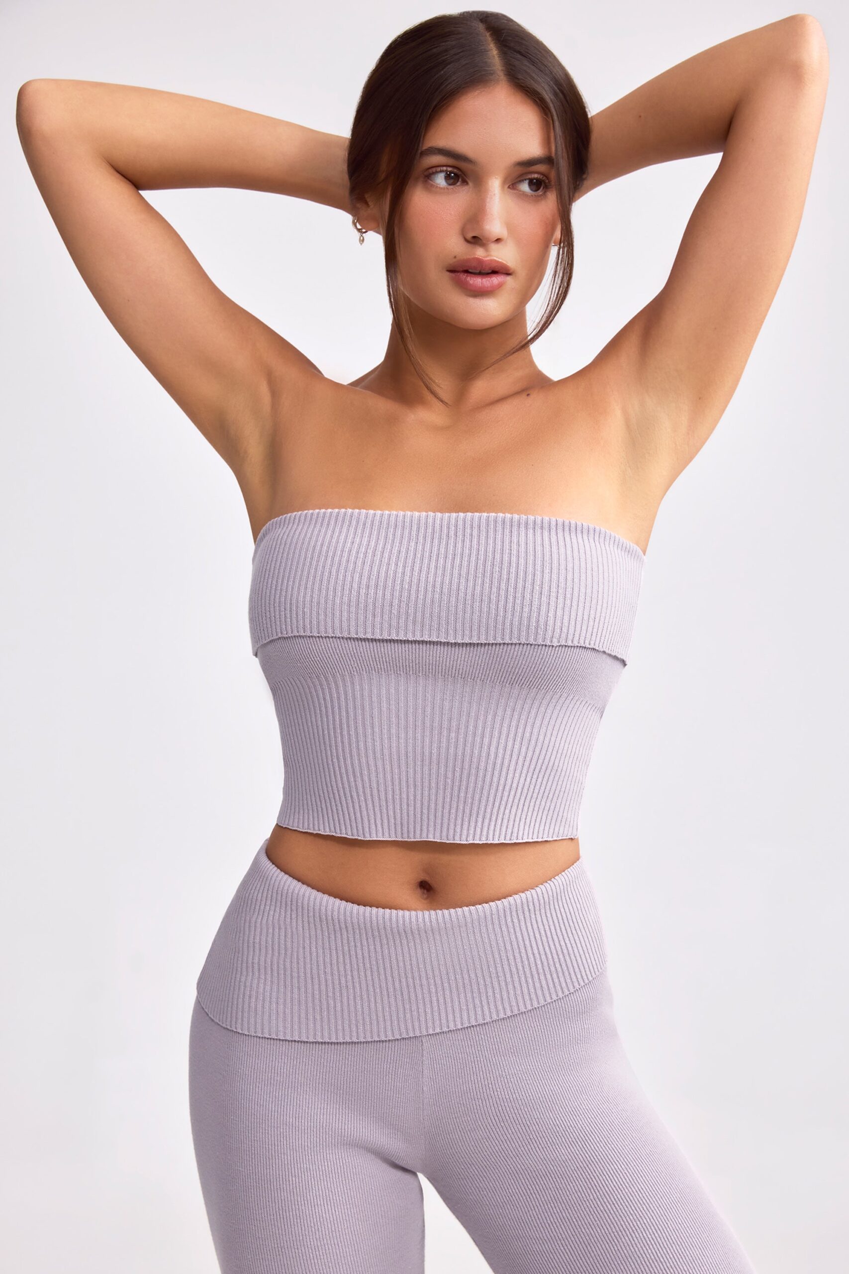 Bandeau Chunky Knit Crop Top in Dusty Lavender - Image 7