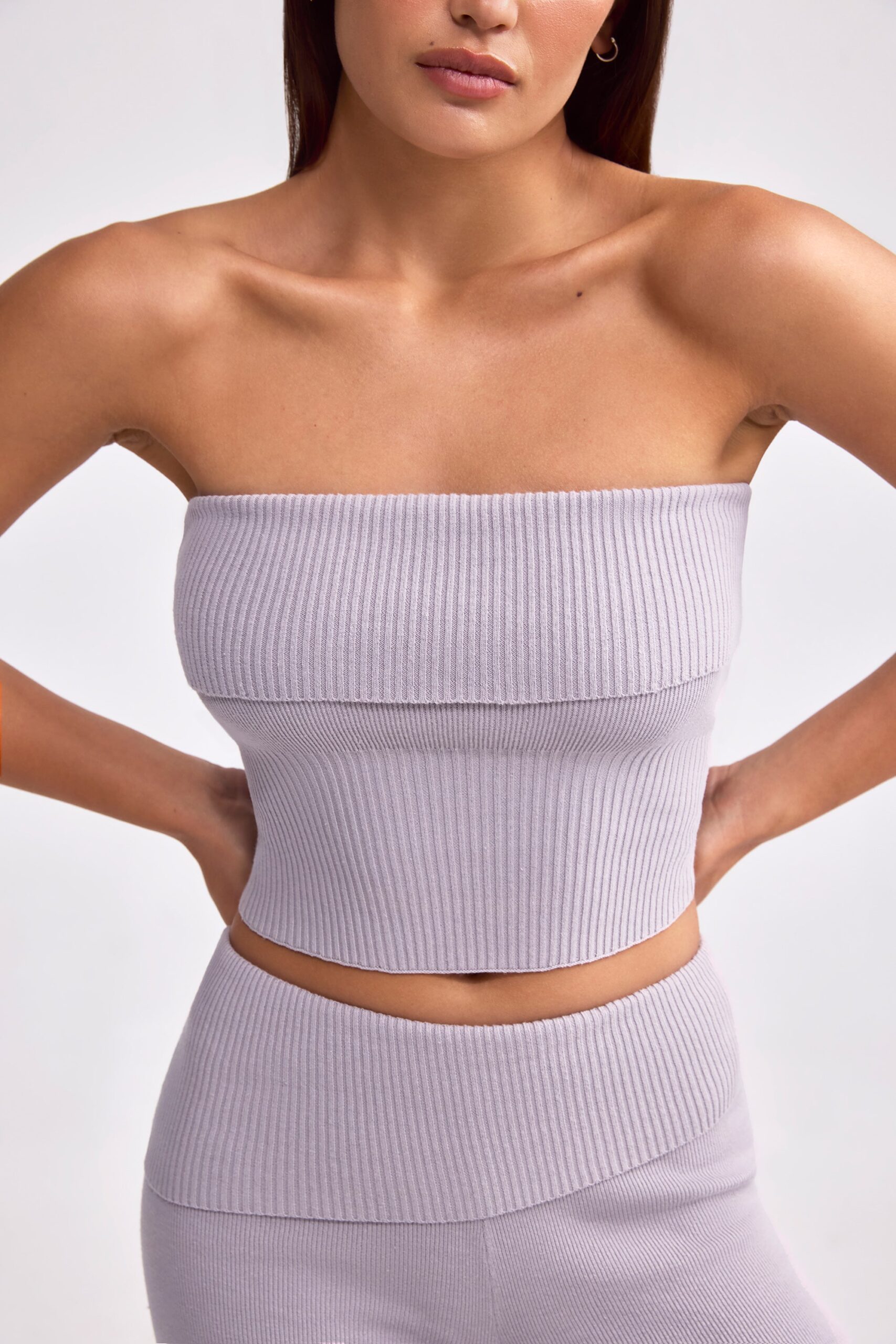 Bandeau Chunky Knit Crop Top in Dusty Lavender - Image 5