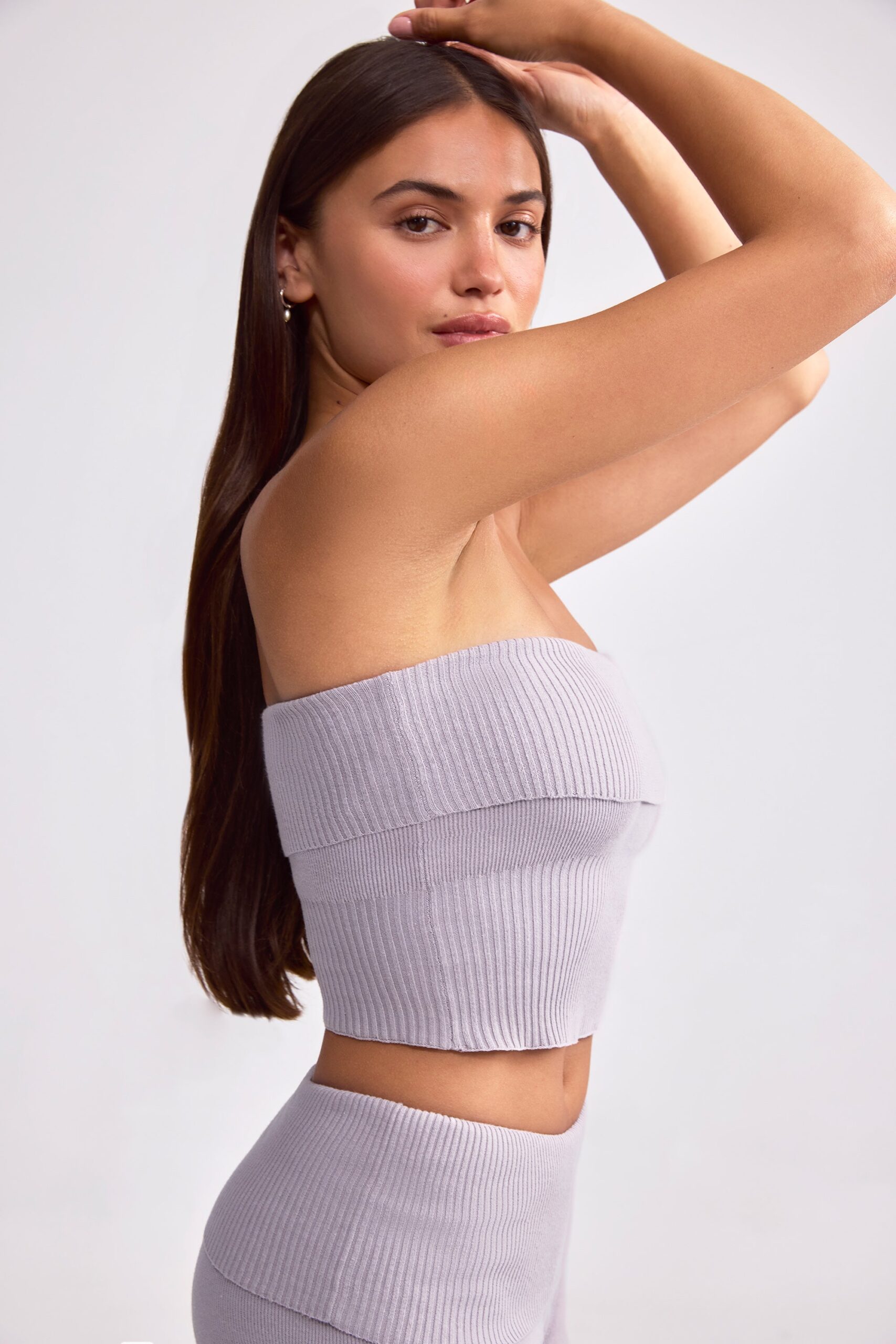 Bandeau Chunky Knit Crop Top in Dusty Lavender - Image 3