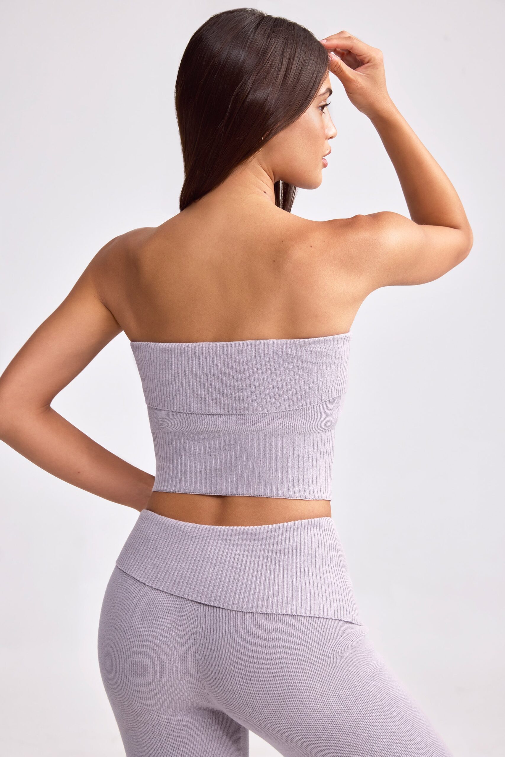 Bandeau Chunky Knit Crop Top in Dusty Lavender - Image 2