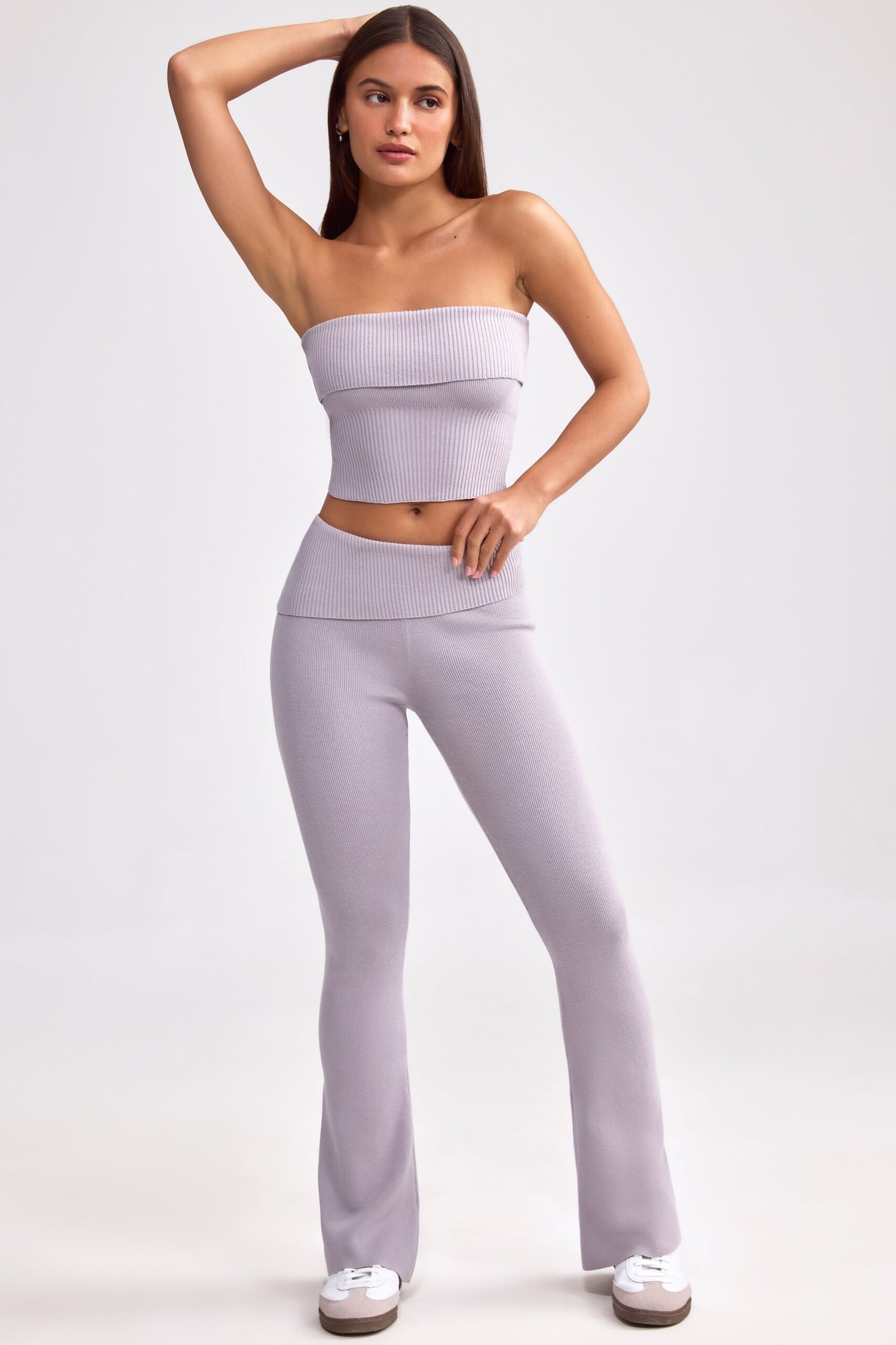 Bandeau Chunky Knit Crop Top in Dusty Lavender - Image 6