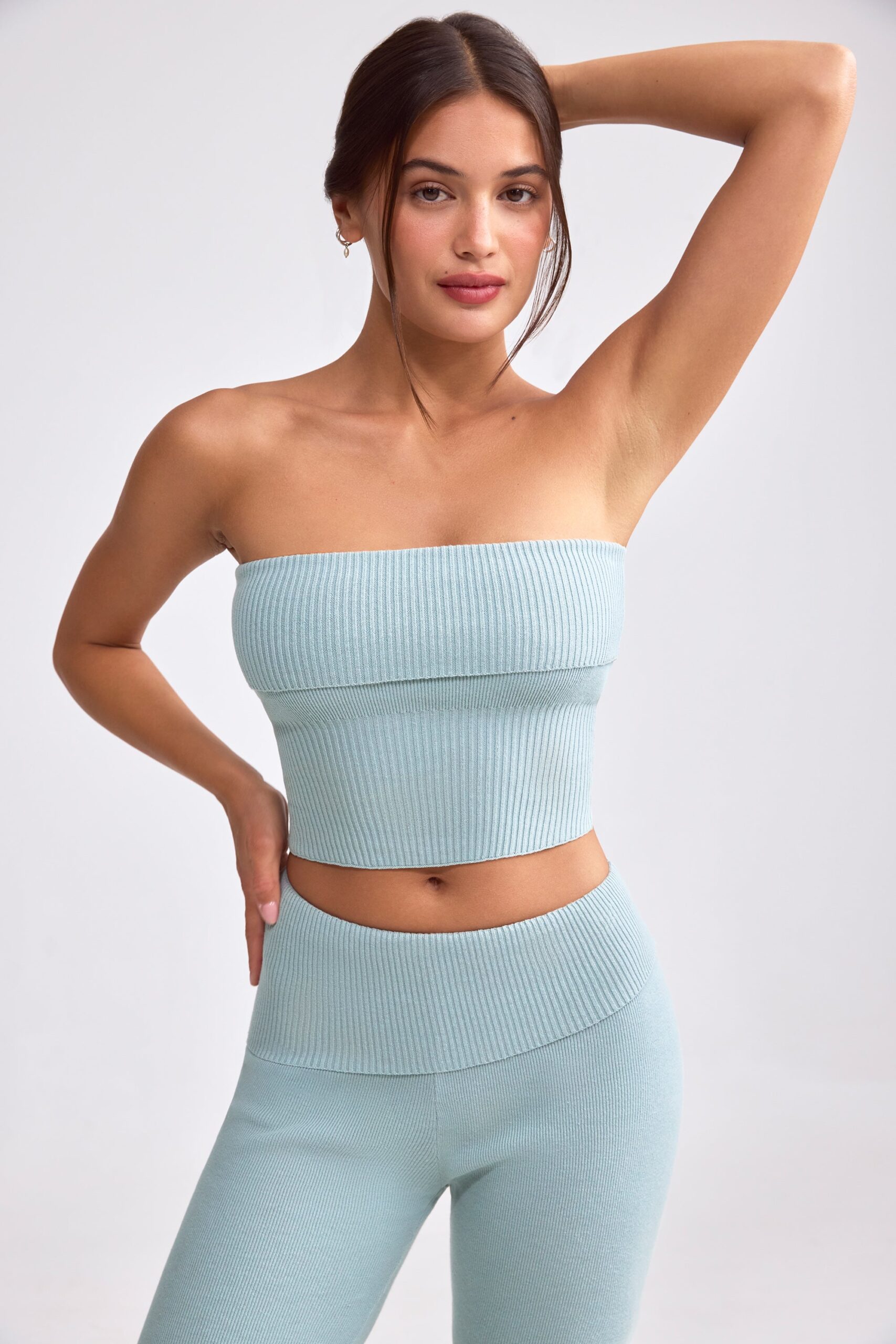 Bandeau Chunky Knit Crop Top in Dusty Teal - Image 7