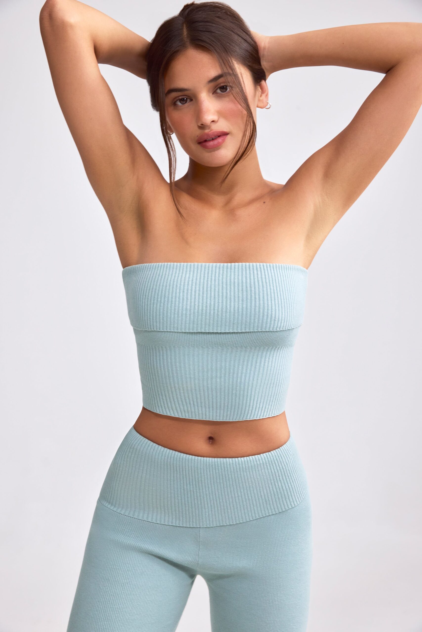 Bandeau Chunky Knit Crop Top in Dusty Teal - Image 6