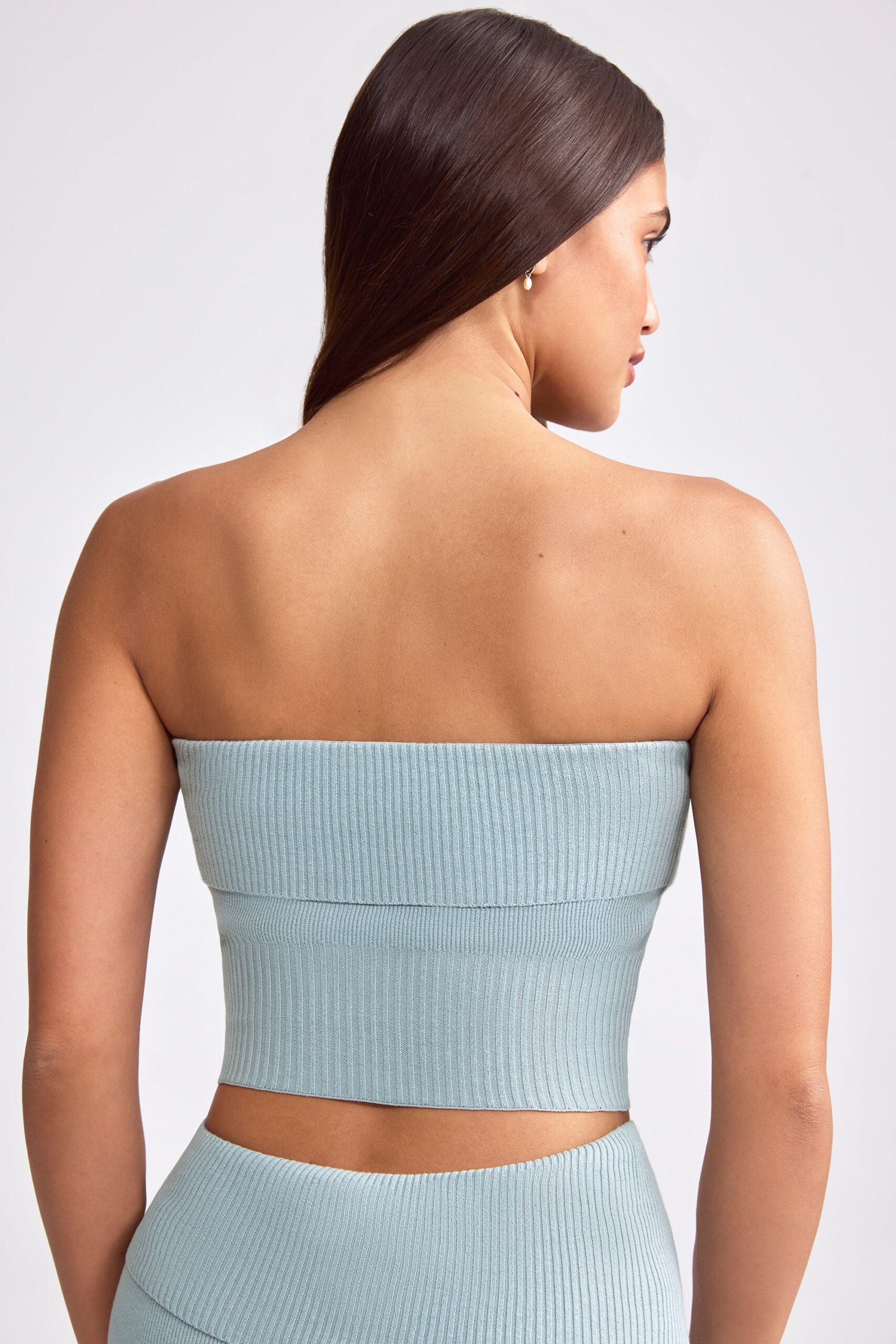 Bandeau Chunky Knit Crop Top in Dusty Teal - Image 2