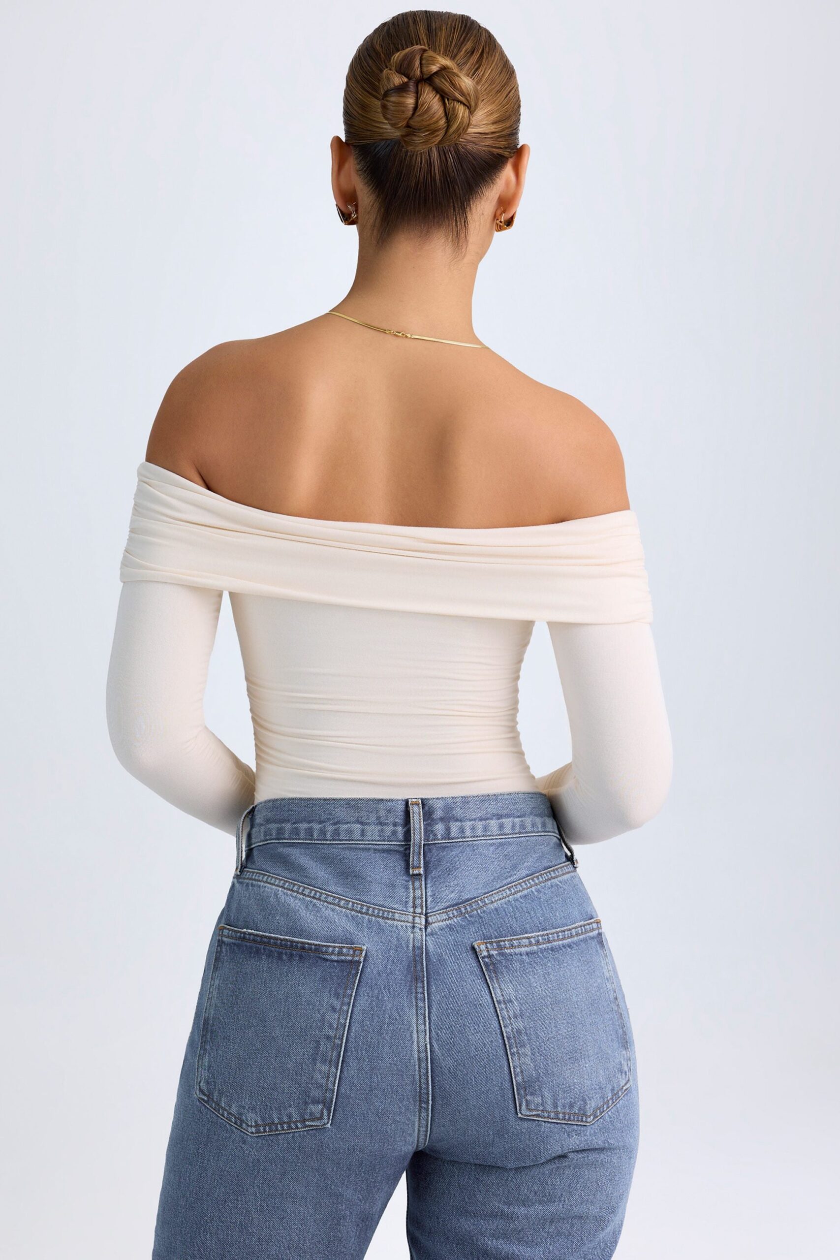 Modal Off-Shoulder Ruched Bodysuit in Ivory - Image 2