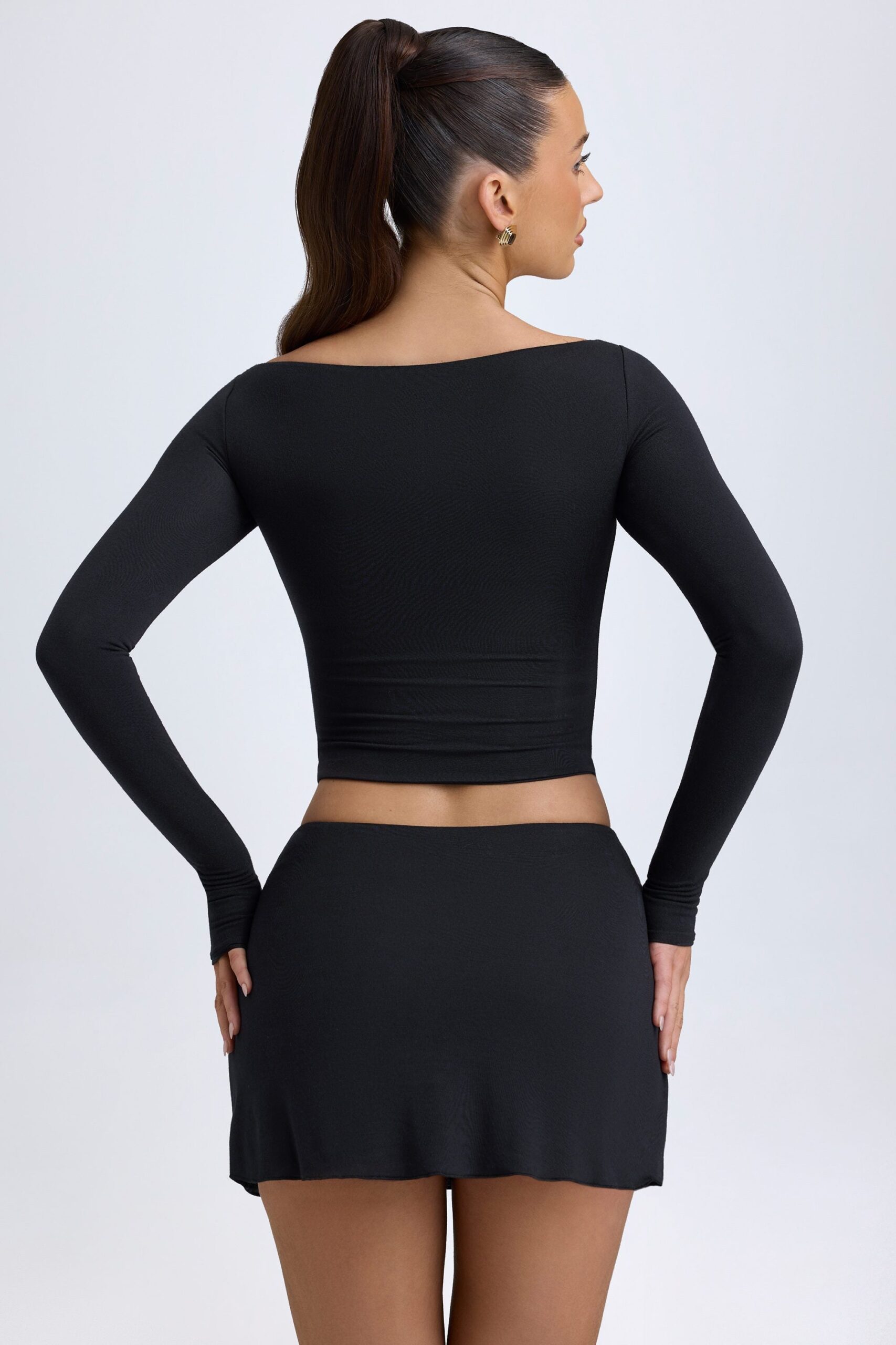 Modal Cut-Out Button-Detail Top in Black - Image 3