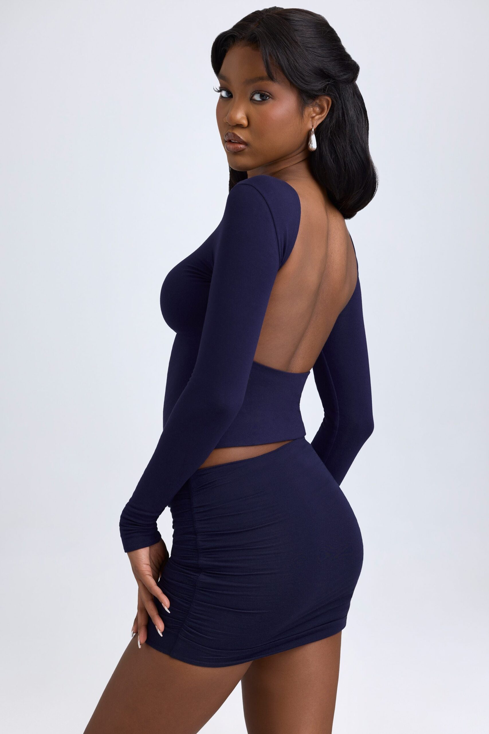 Modal High-Neck Open-Back Top in True Navy - Image 7