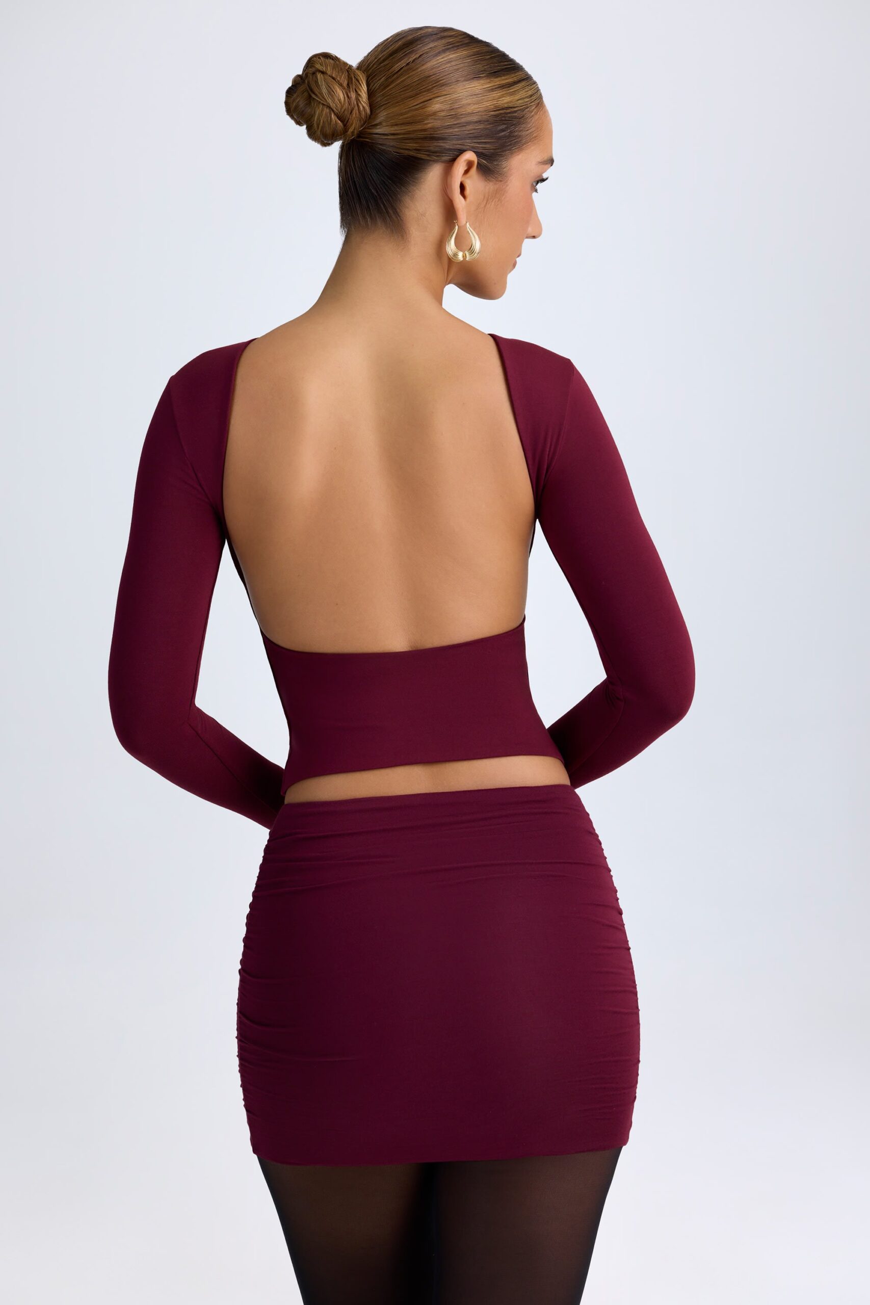 Modal High-Neck Open-Back Top in Wine Red - Image 2