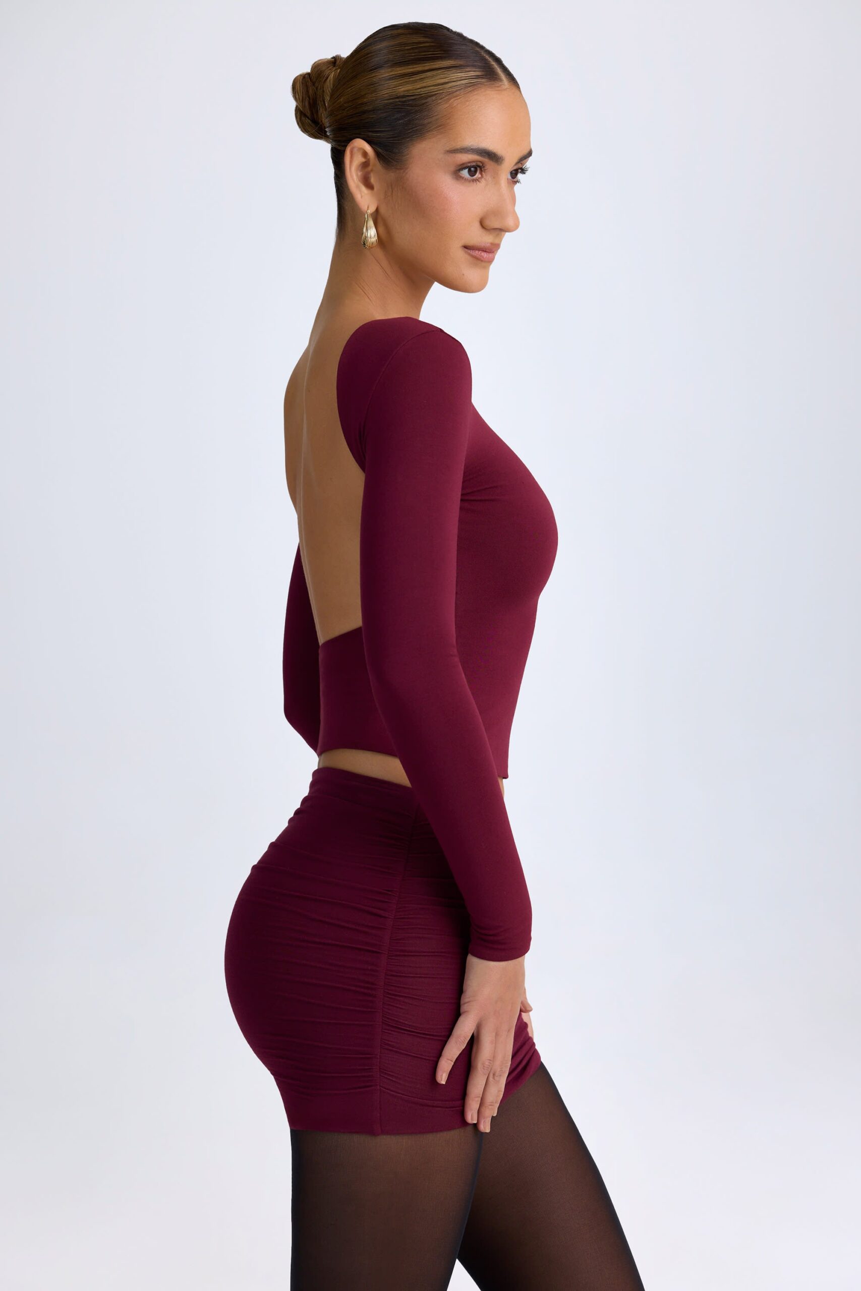 Modal High-Neck Open-Back Top in Wine Red - Image 3