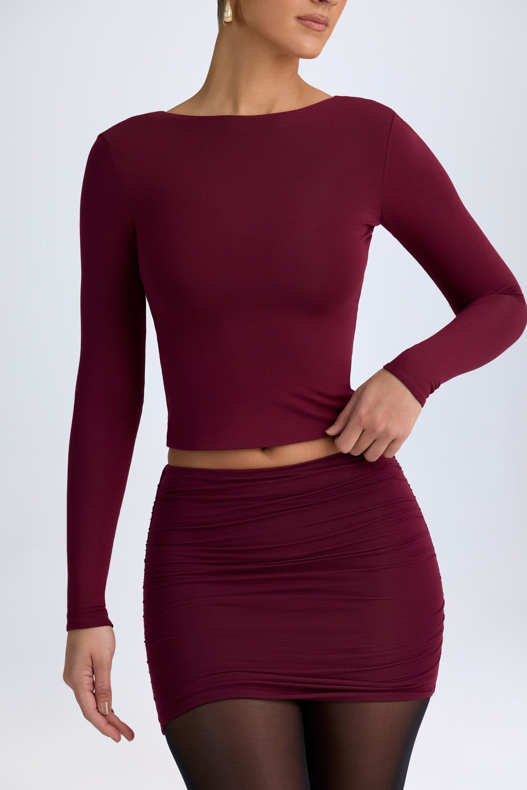 Modal High-Neck Open-Back Top in Wine Red - Image 4