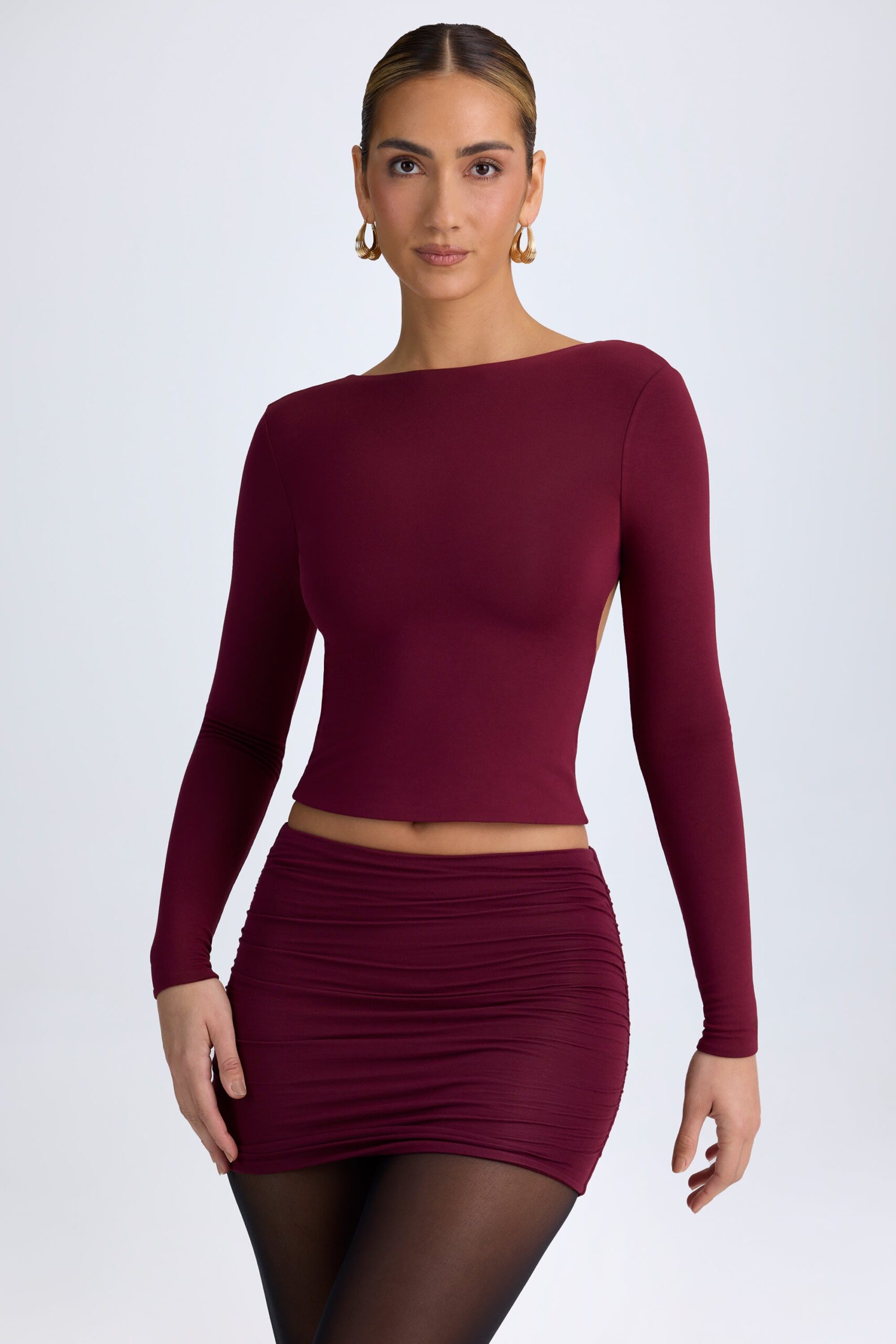 Modal High-Neck Open-Back Top in Wine Red - Image 5