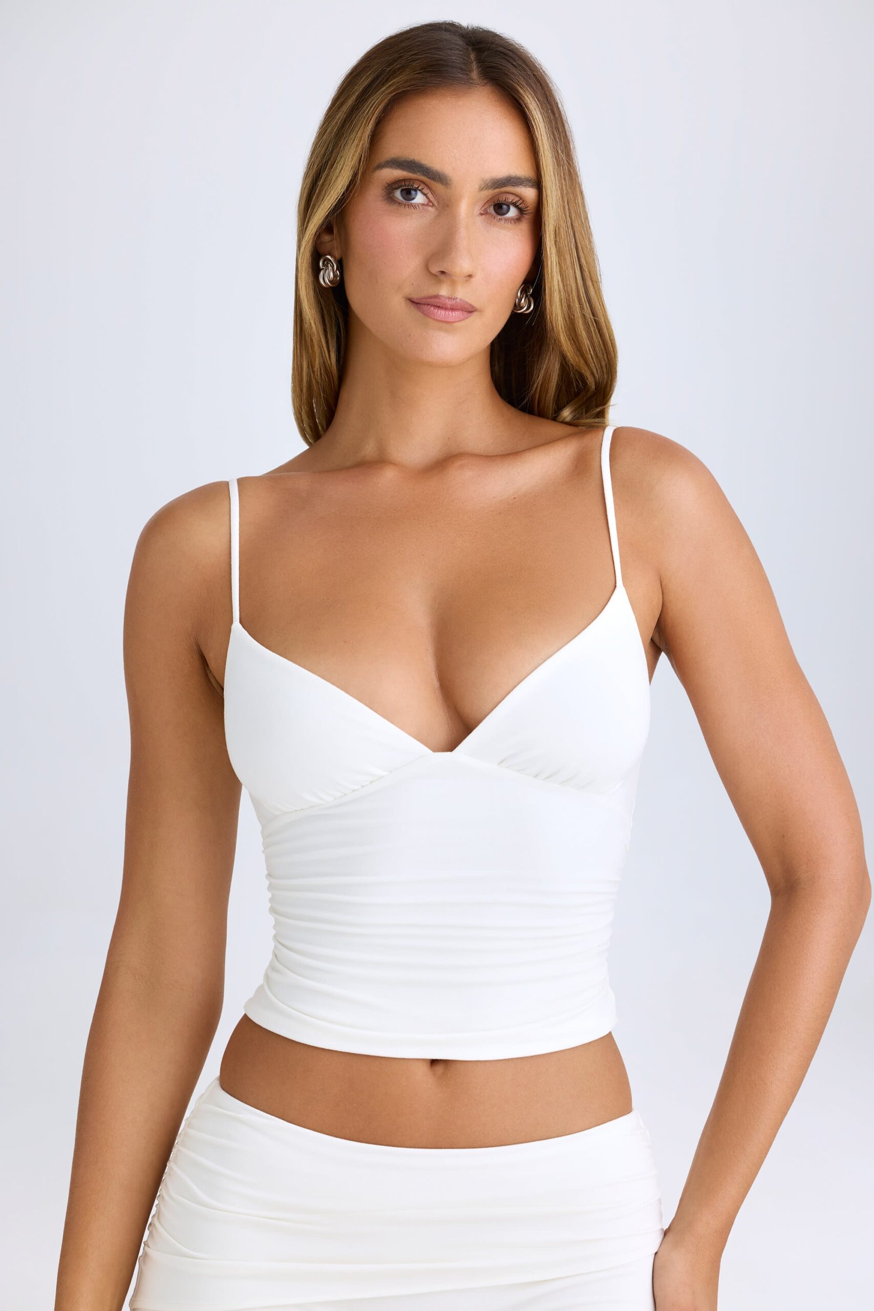Modal V-Neck Ruched Camisole Top in White - Image 5