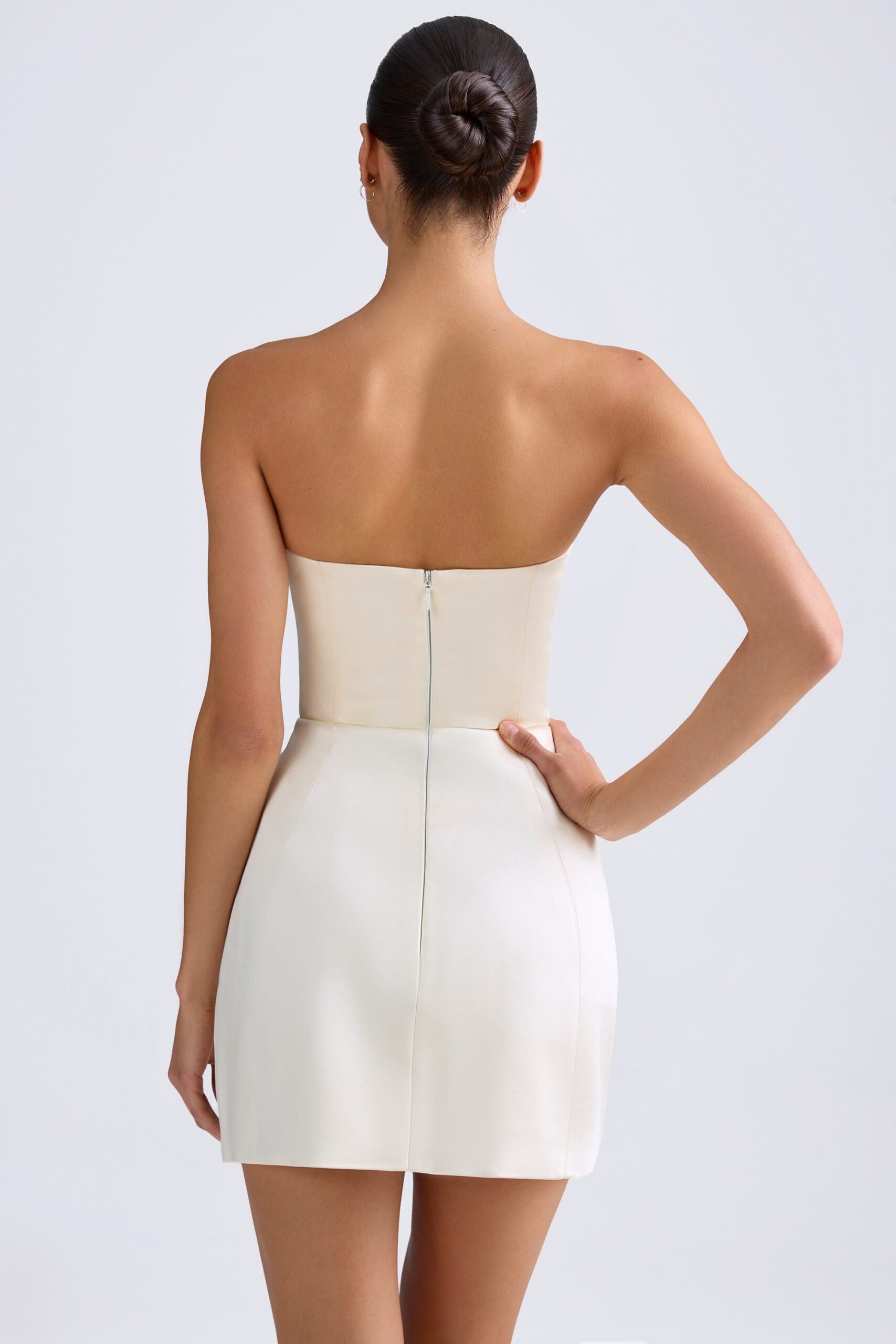 Bandeau Structured Tulip Mini Dress in Ivory - Image 3