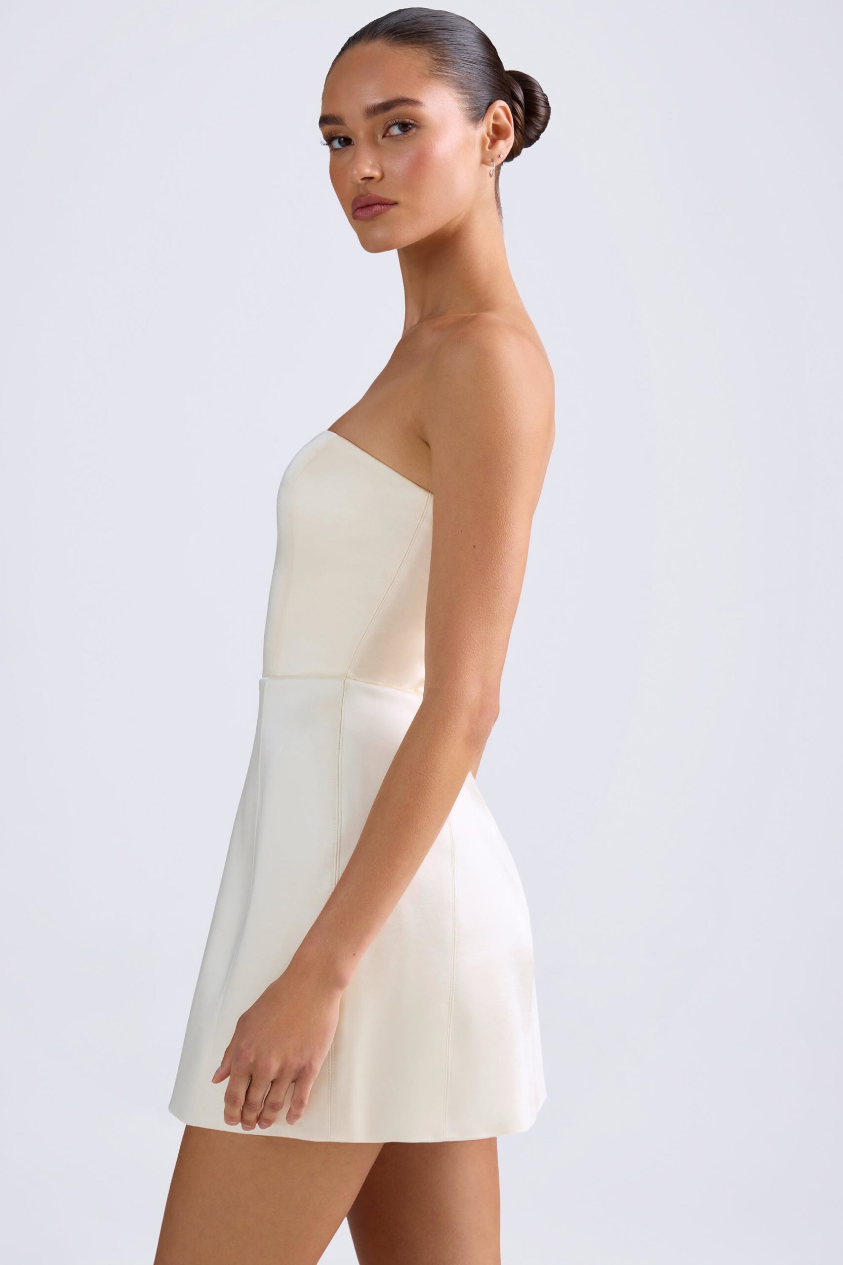Bandeau Structured Tulip Mini Dress in Ivory - Image 4