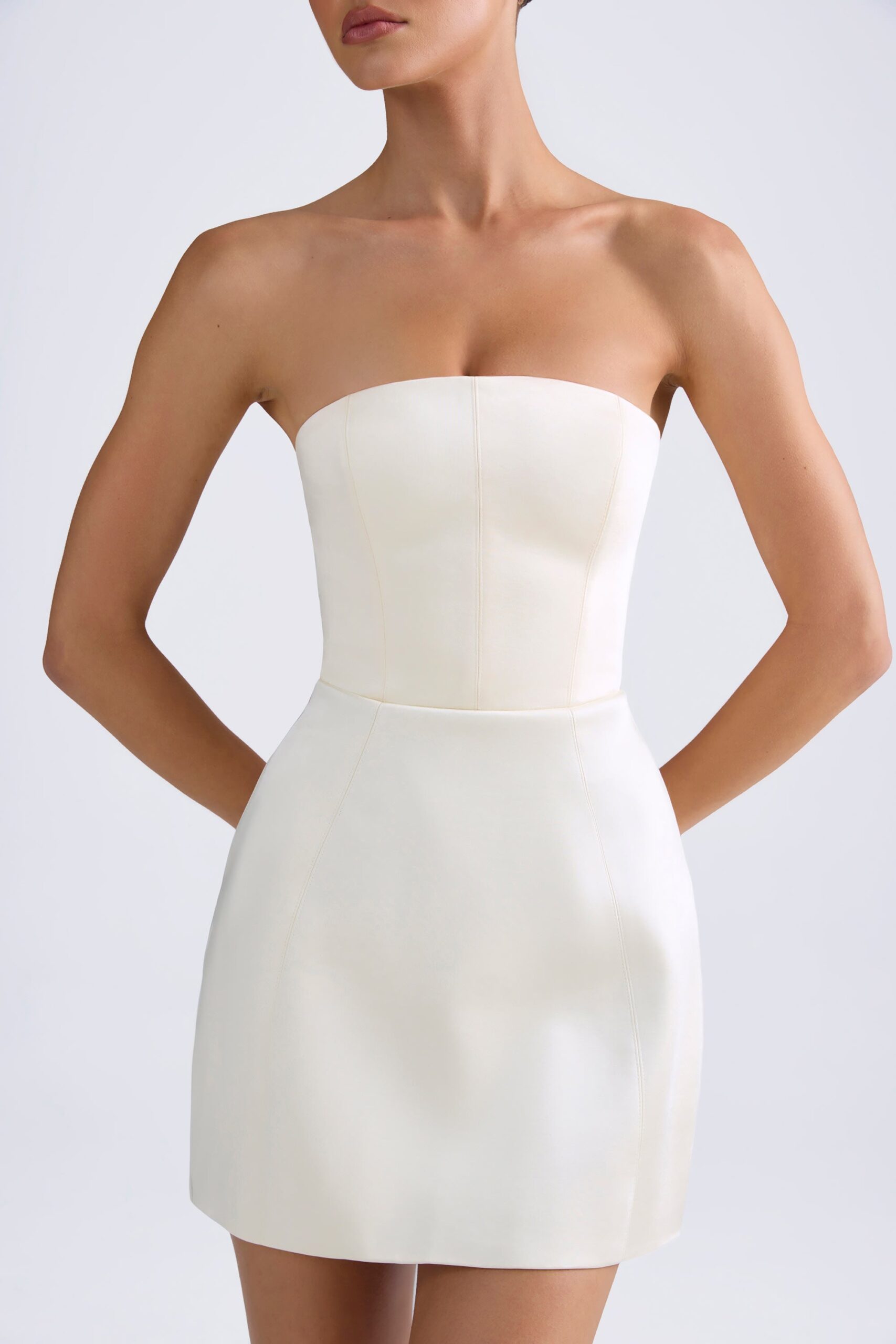 Bandeau Structured Tulip Mini Dress in Ivory - Image 5