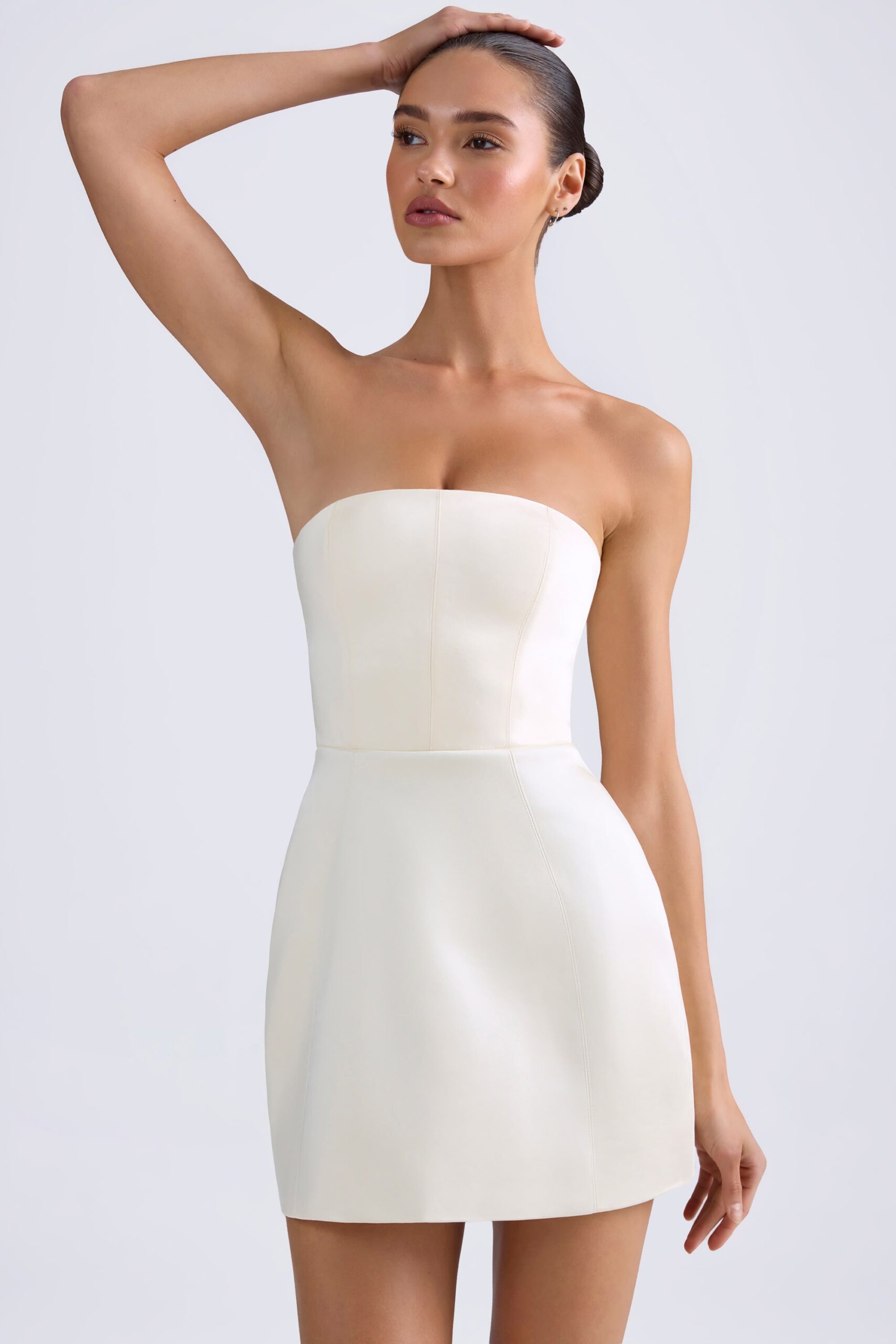 Bandeau Structured Tulip Mini Dress in Ivory - Image 6