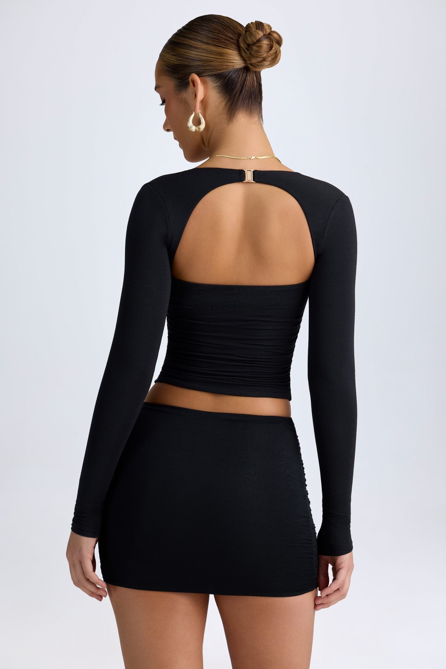 Modal Halterneck Ruched Top in Black - Image 2
