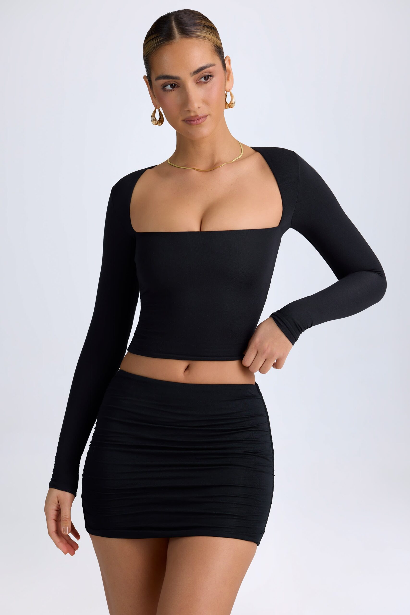 Modal Halterneck Ruched Top in Black - Image 6