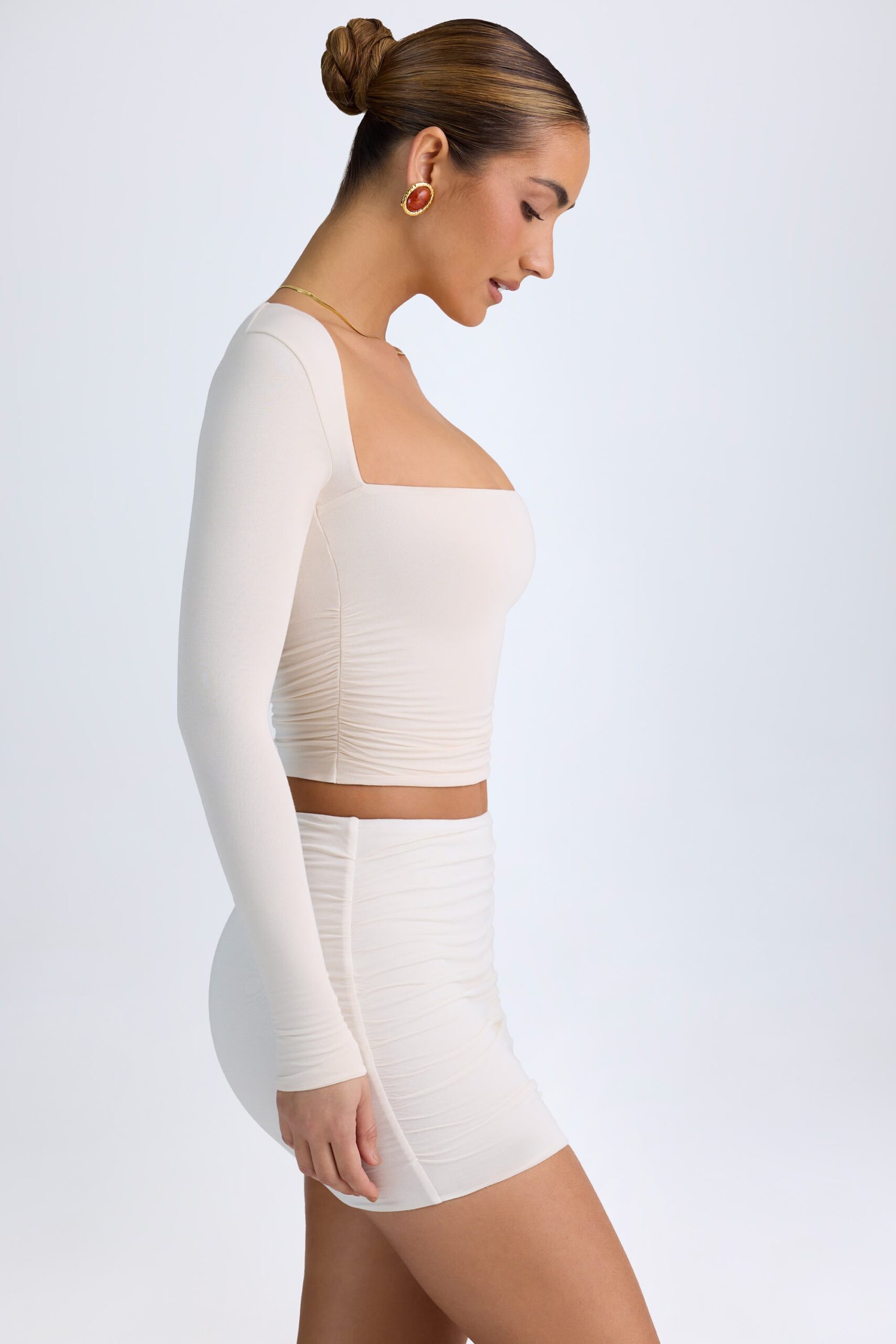 Modal Halterneck Ruched Top in Ivory - Image 3