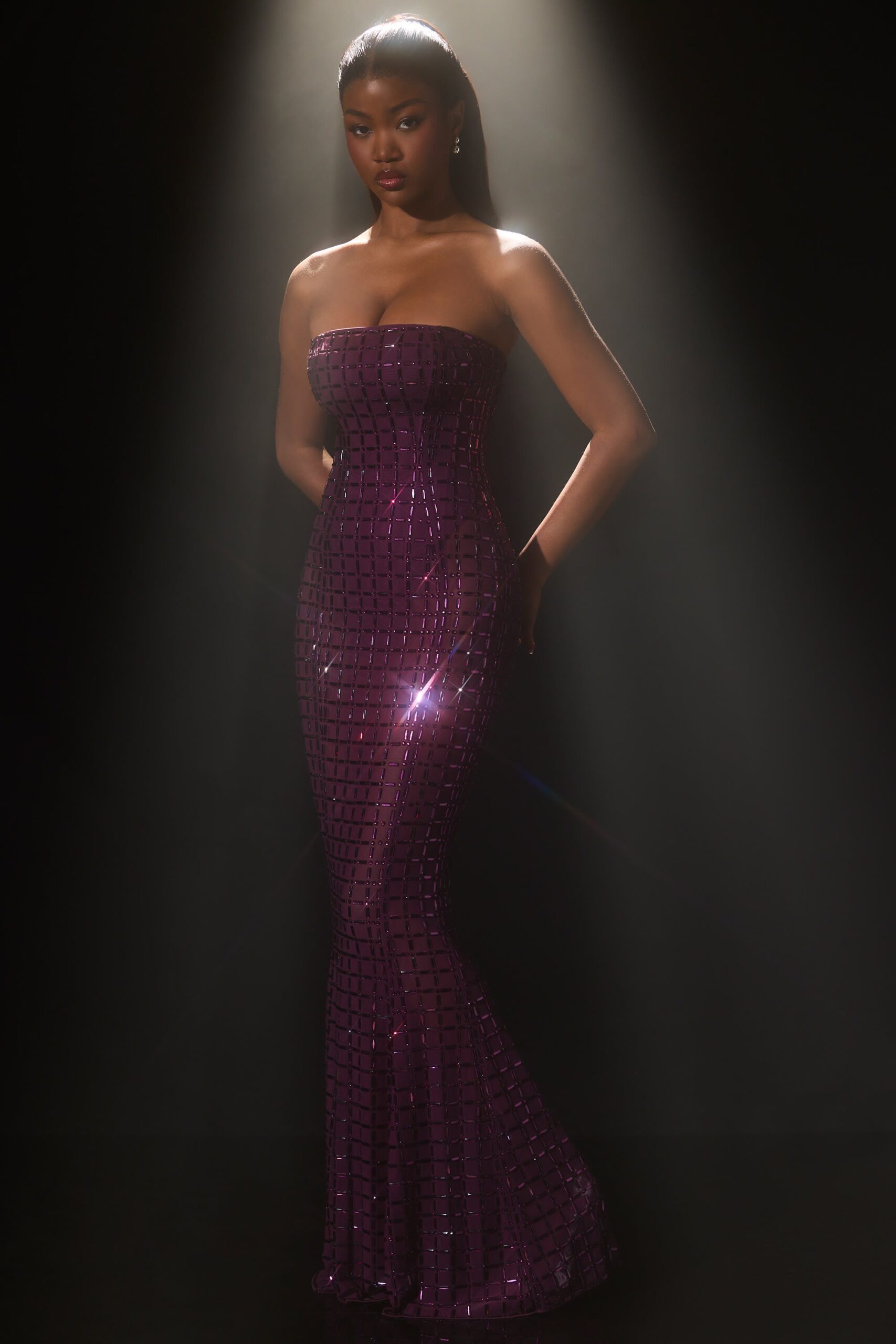 Embellished Strapless Gown in Deep Purple - Image 7