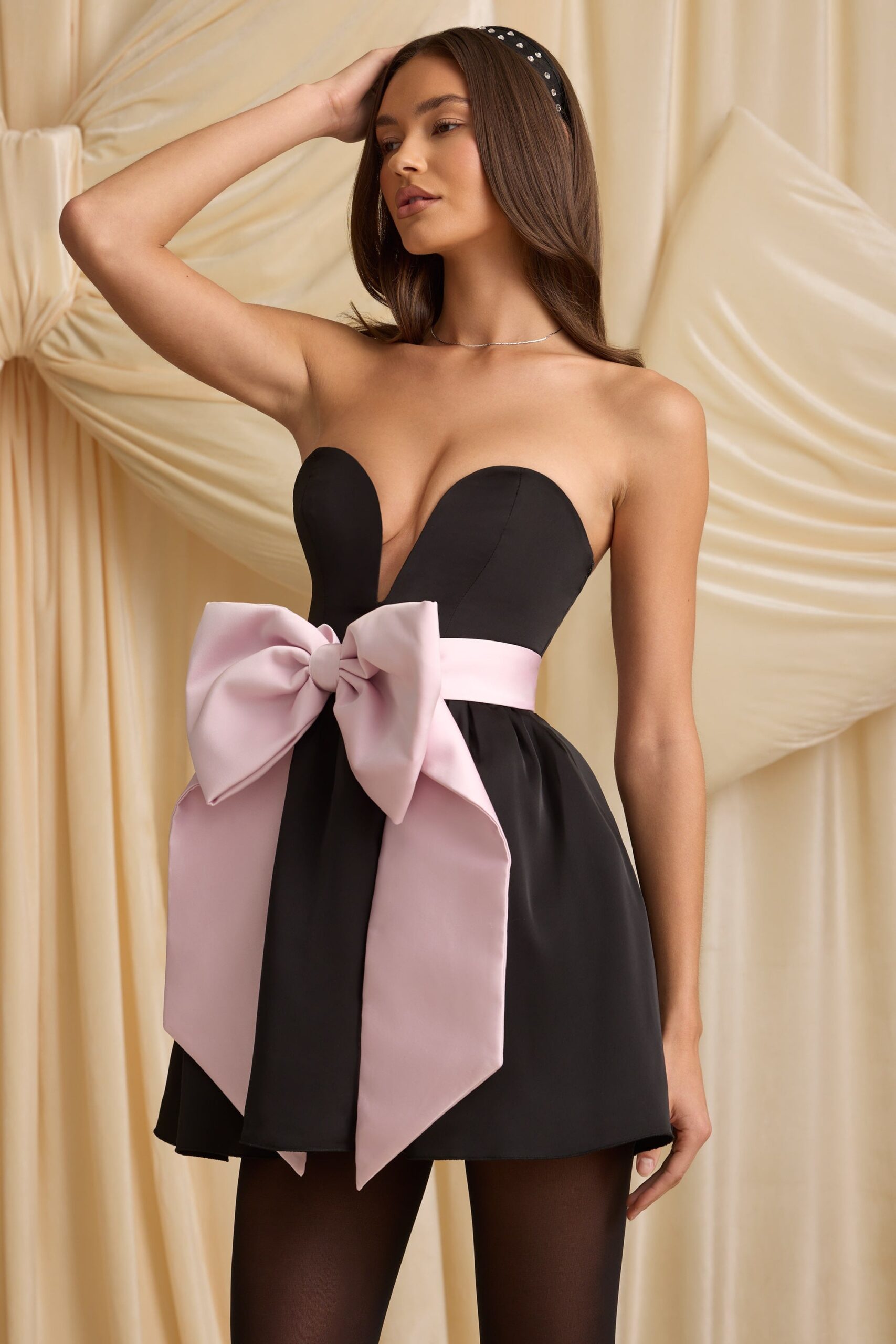 Bow-Detail Corset Mini Dress in Black - Image 8